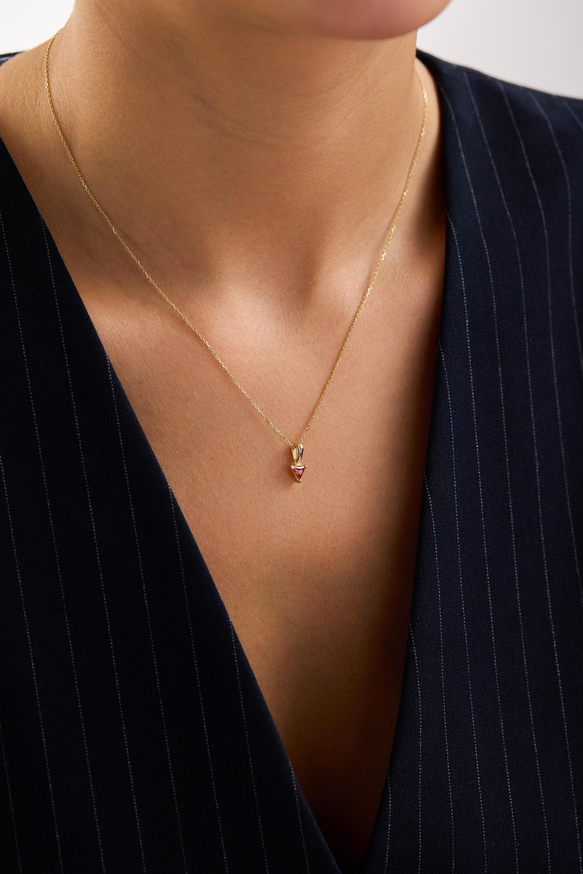 14K Gold Trillion Cut Garnet Necklace