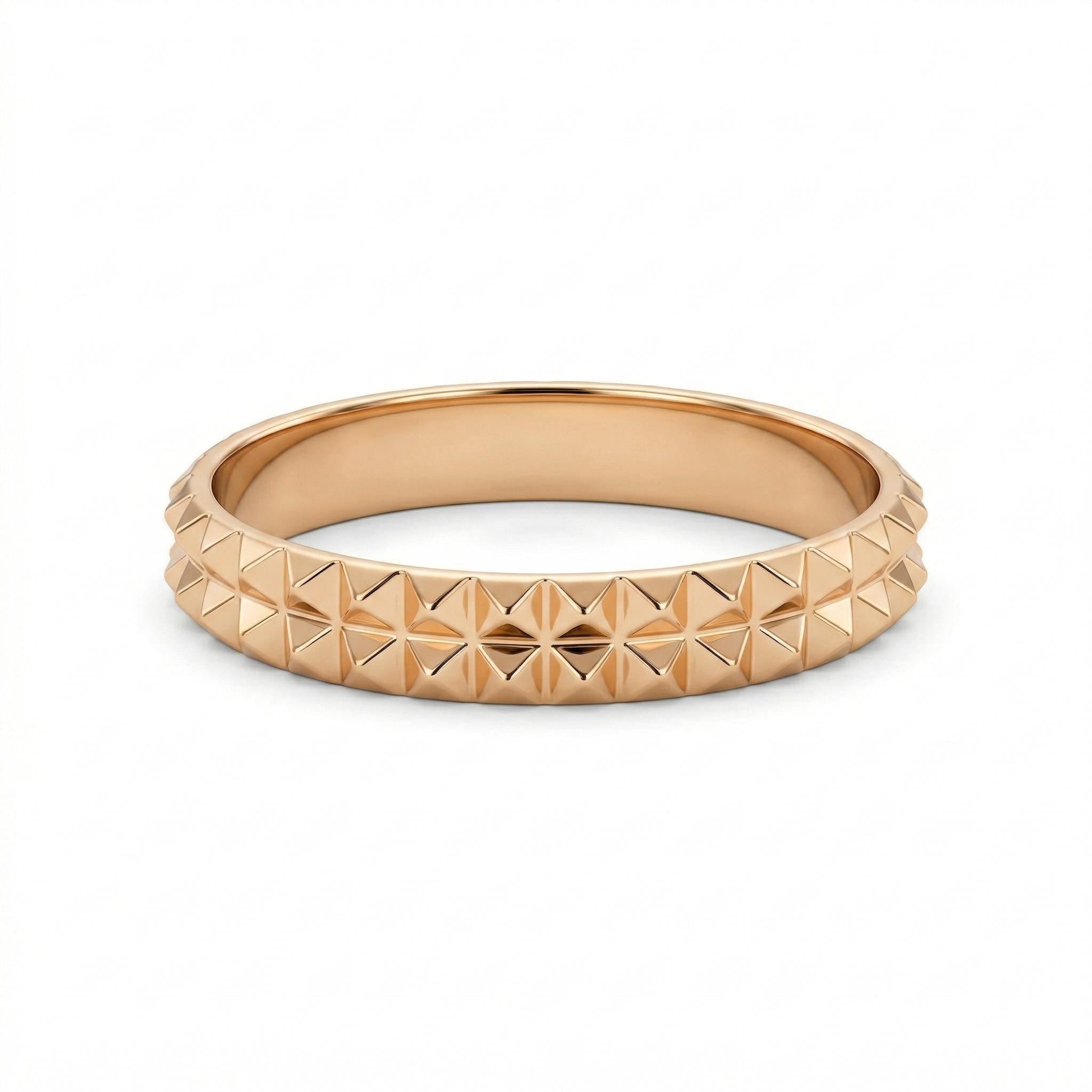 14K Gold Pattern Band Ring Minimal Geometric Gold Ring