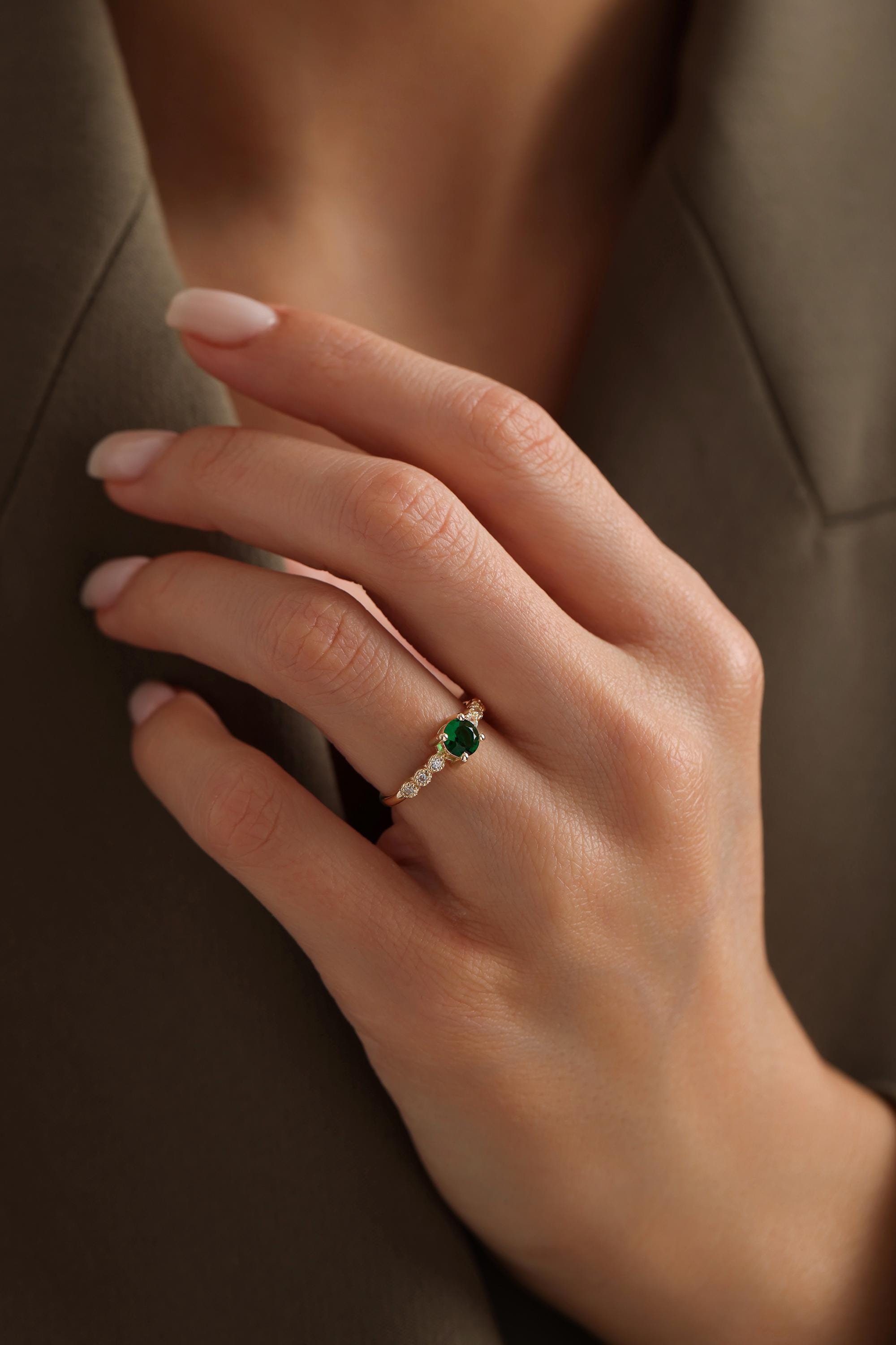 14K Solid Gold Emerald Ring