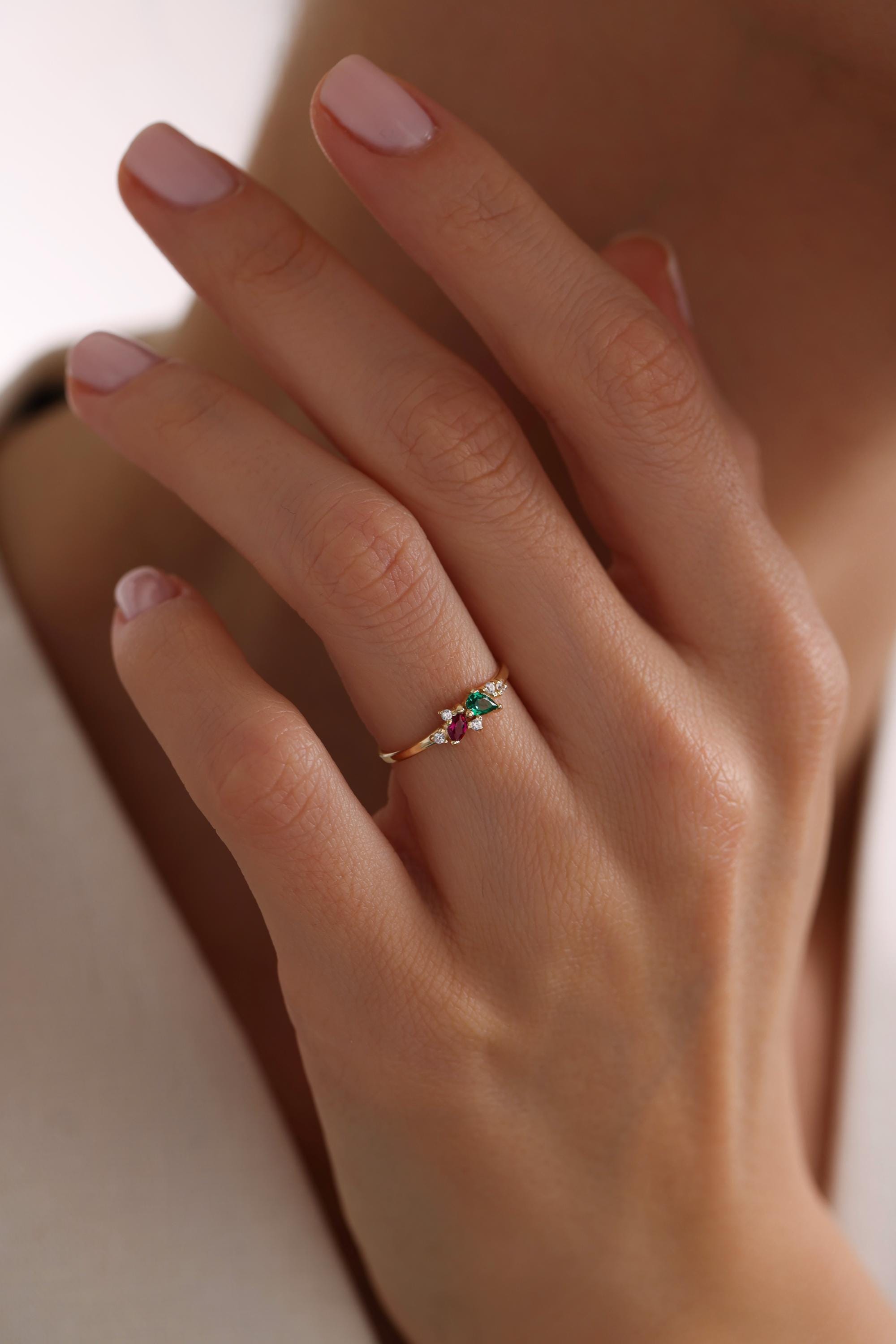 14k Gold Two Birthstone Ring