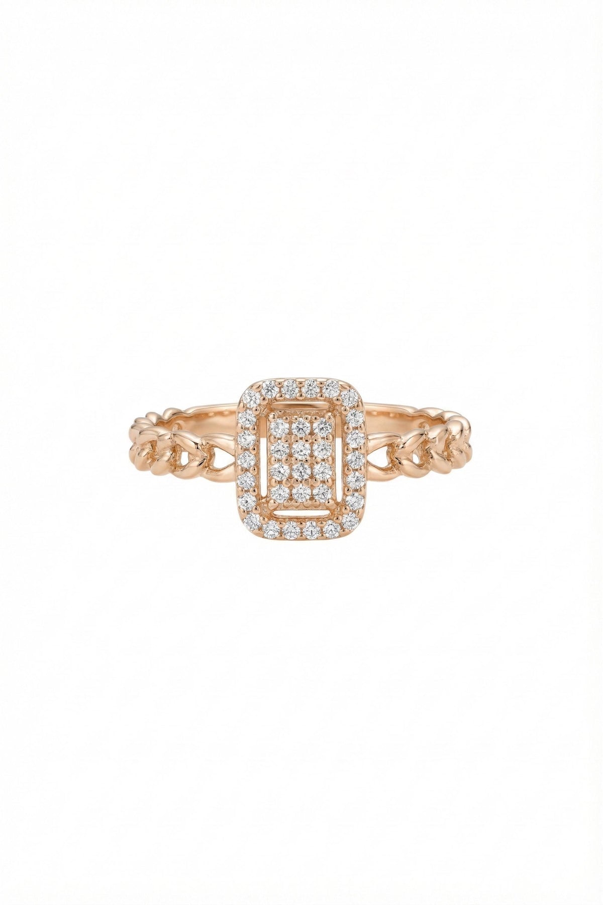 14K Gold Rectangle Halo Cluster Ring