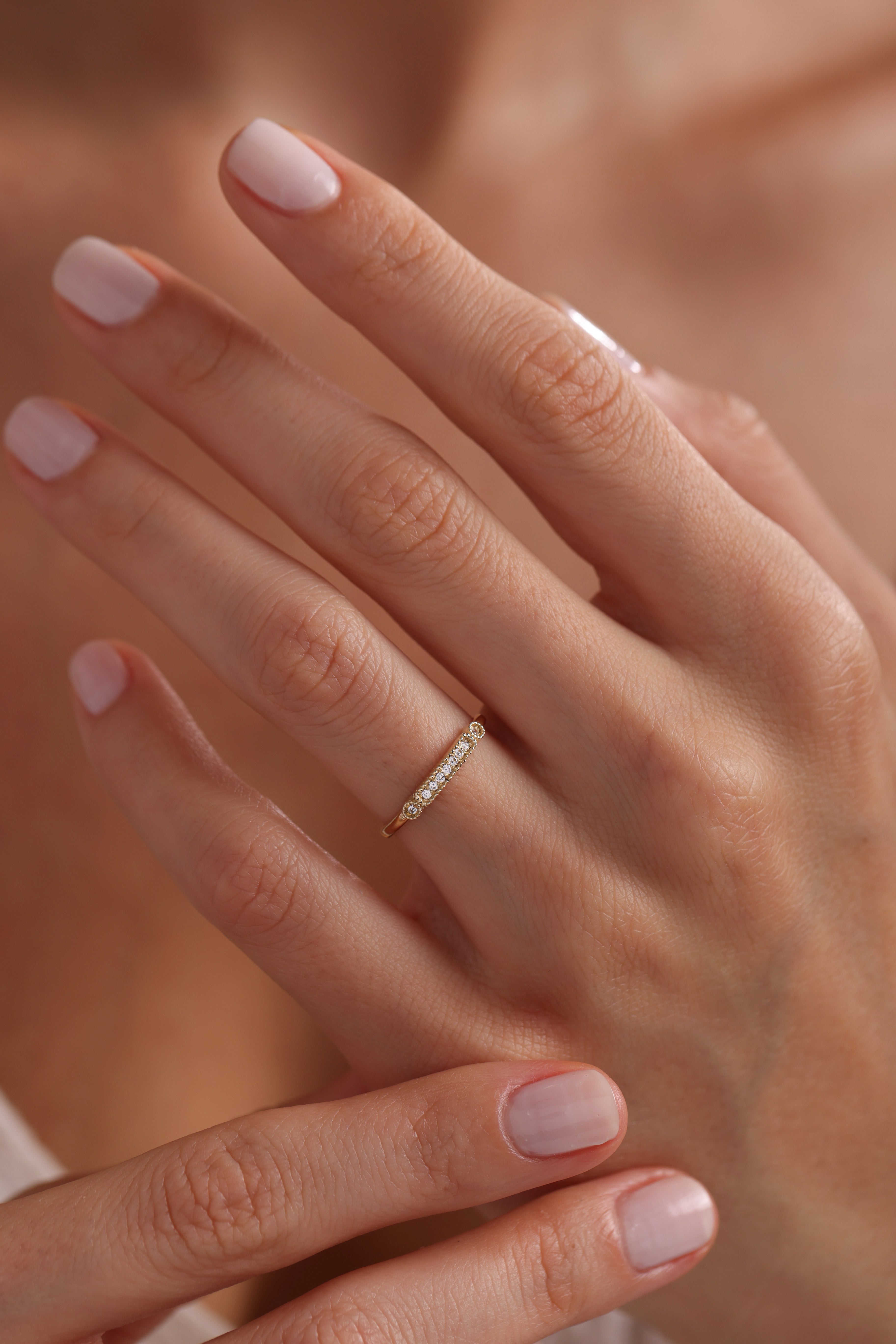 14k Gold Diamond Bar Ring