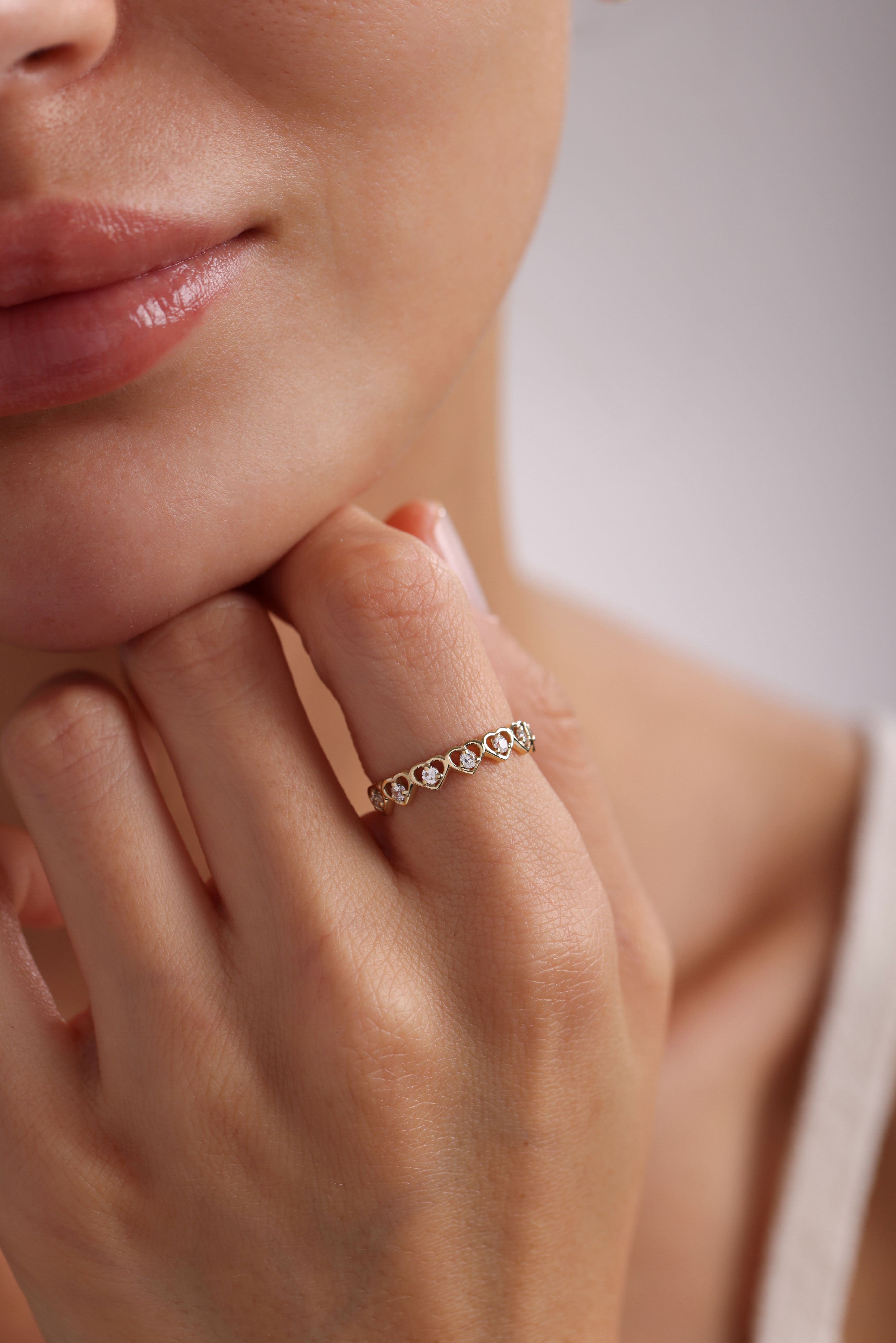 14k Gold Half Eternity Heart Ring