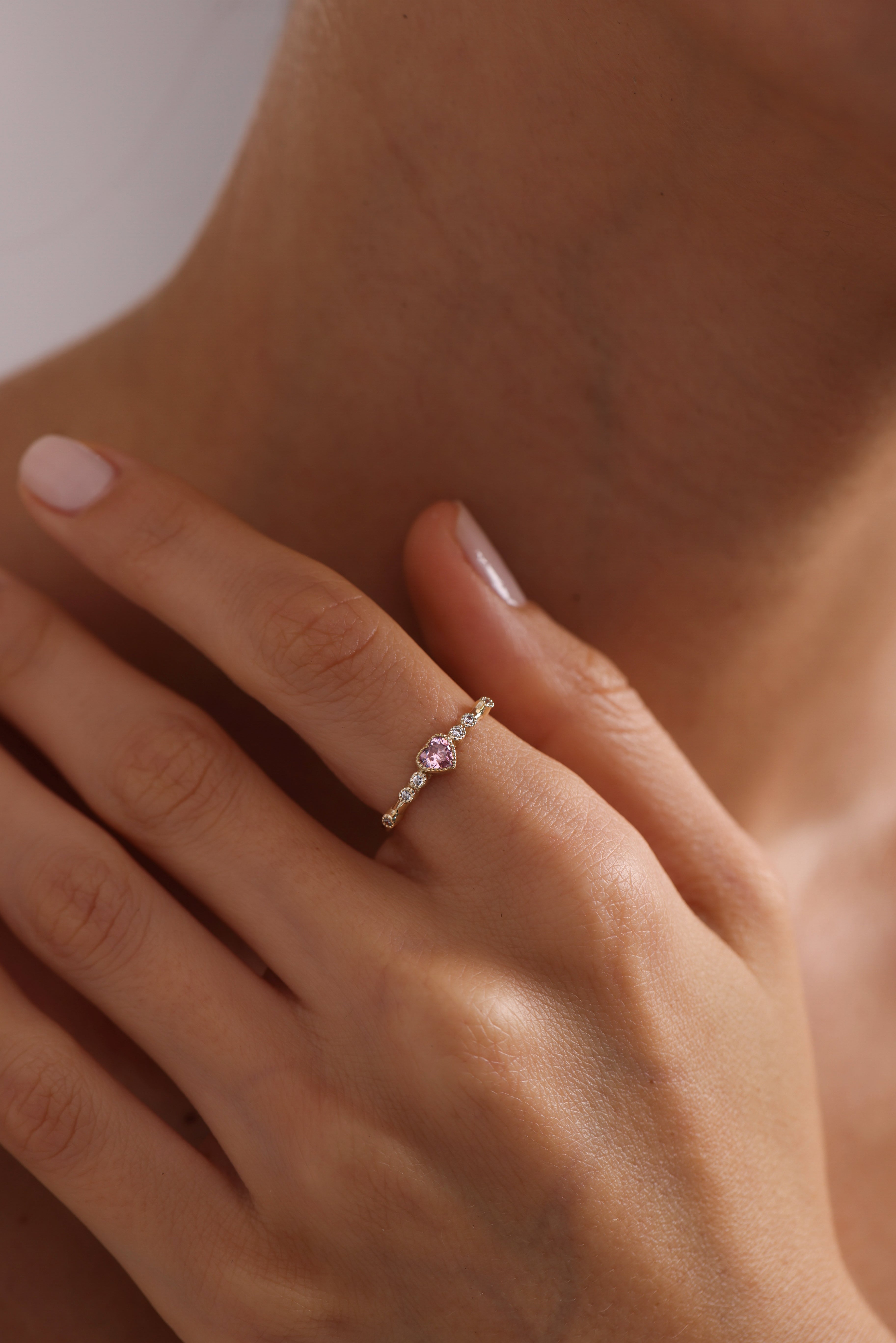 14k Gold Pink Sapphire Heart Ring
