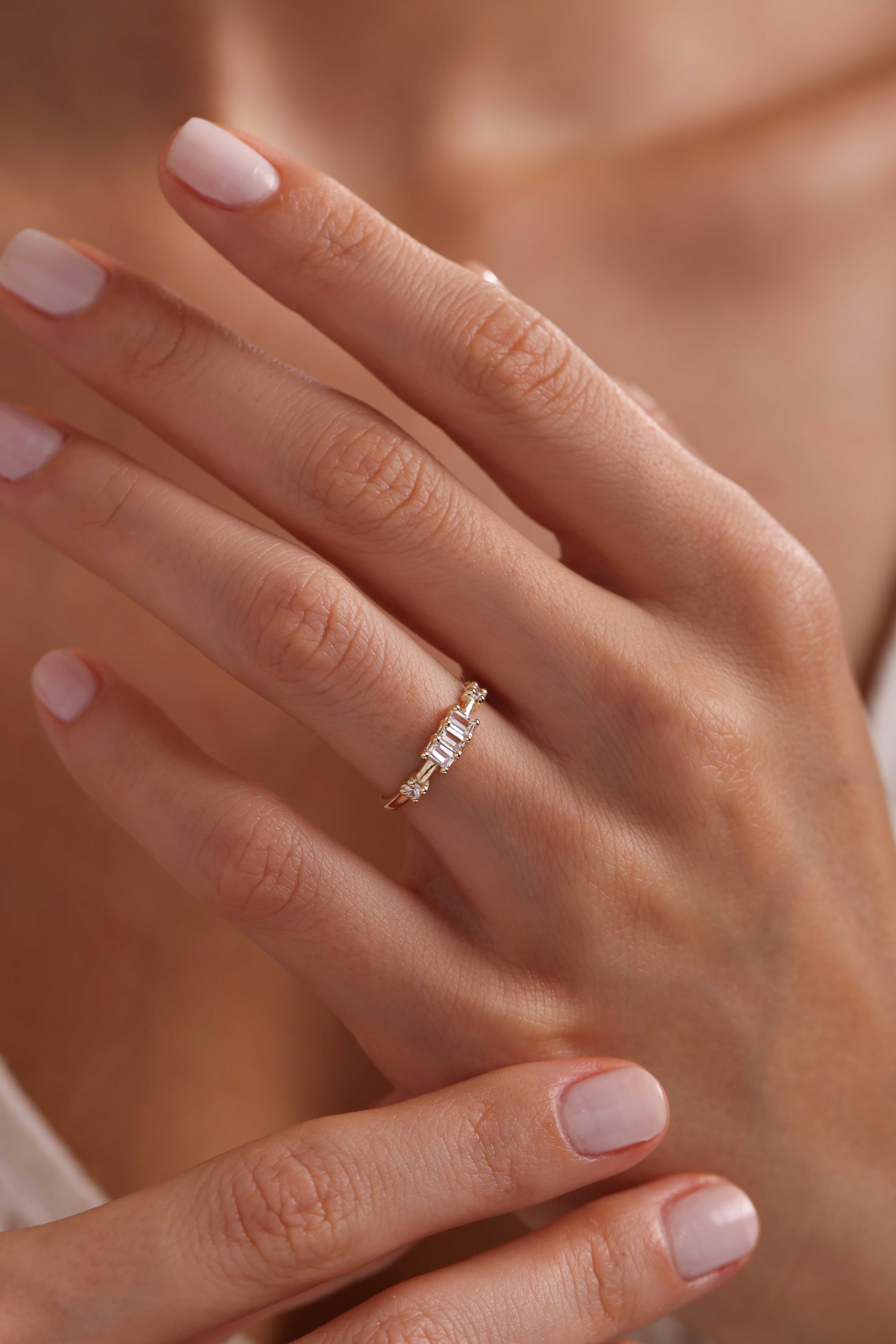 14k Gold Three Baguette Diamond Ring