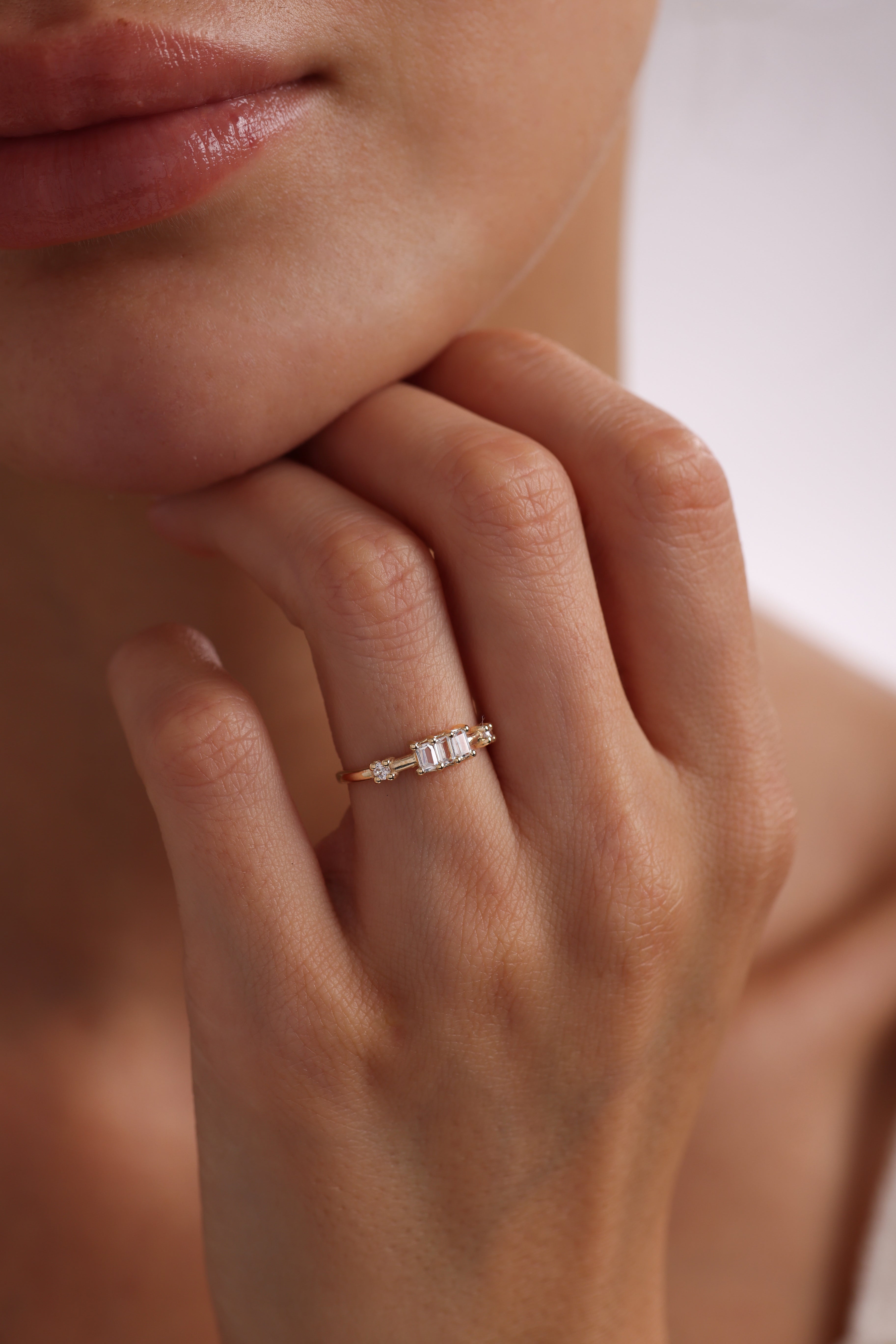 14k Gold Three Baguette Diamond Ring