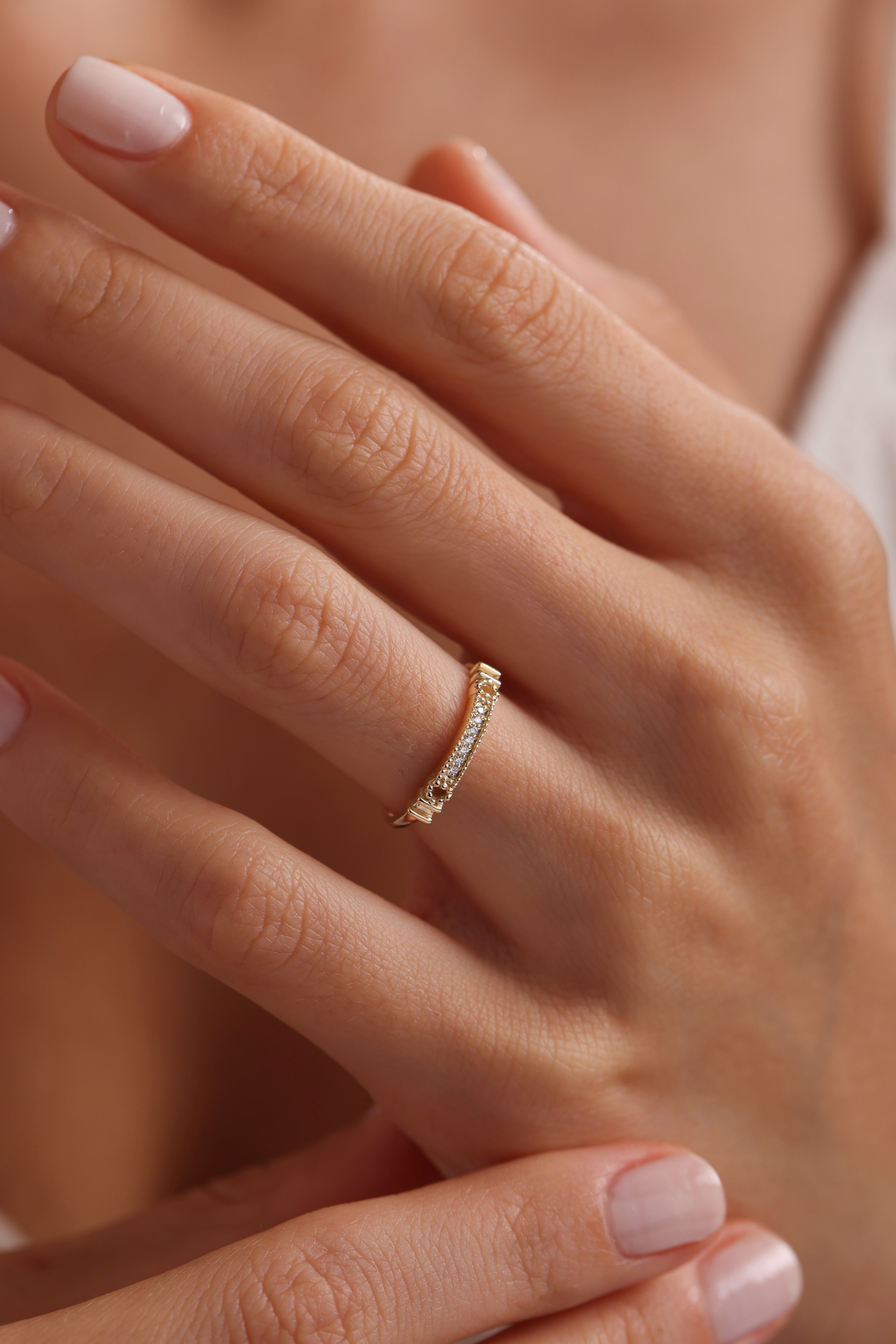 14k Gold Diamond Bar Ring