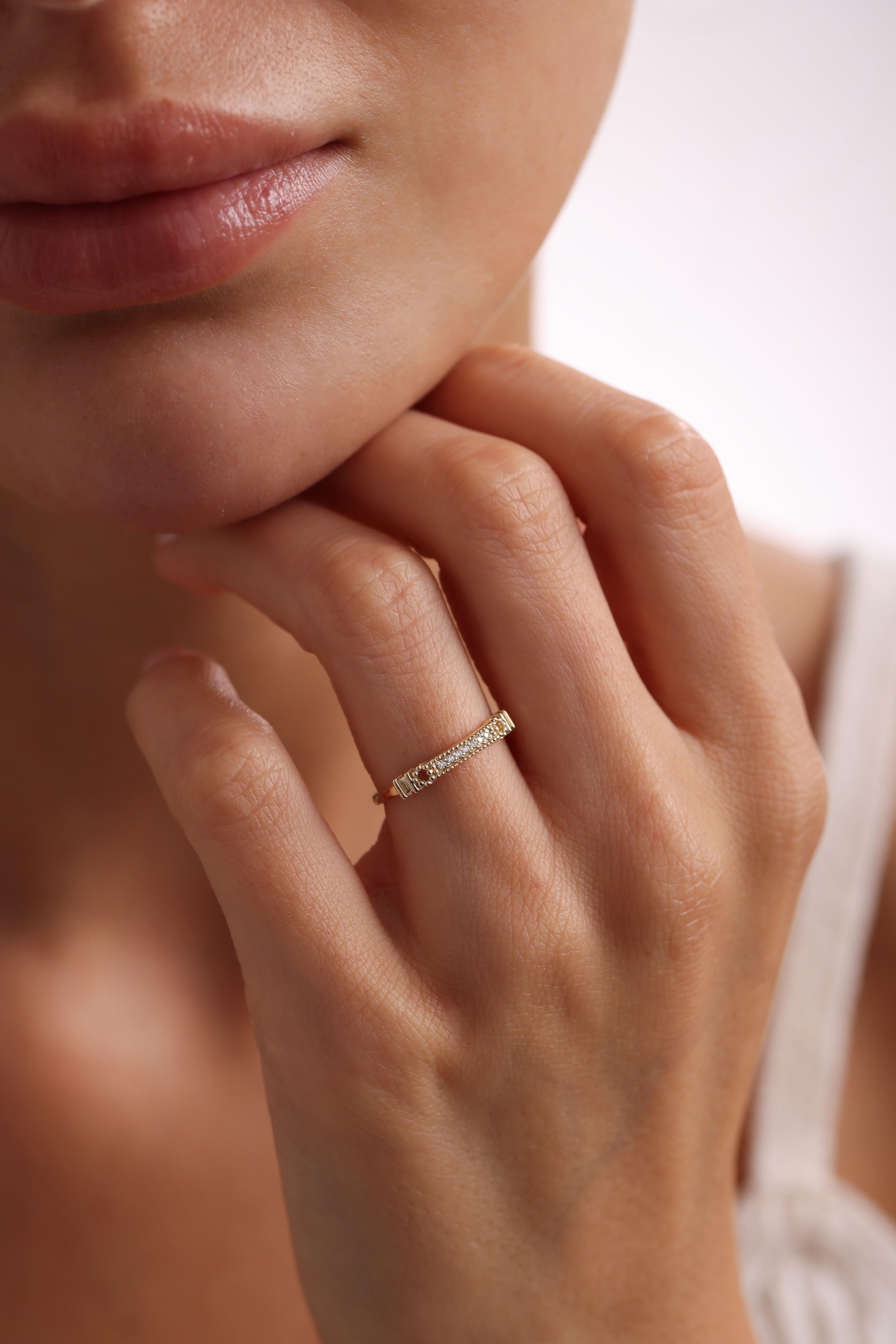 14k Gold Diamond Bar Ring