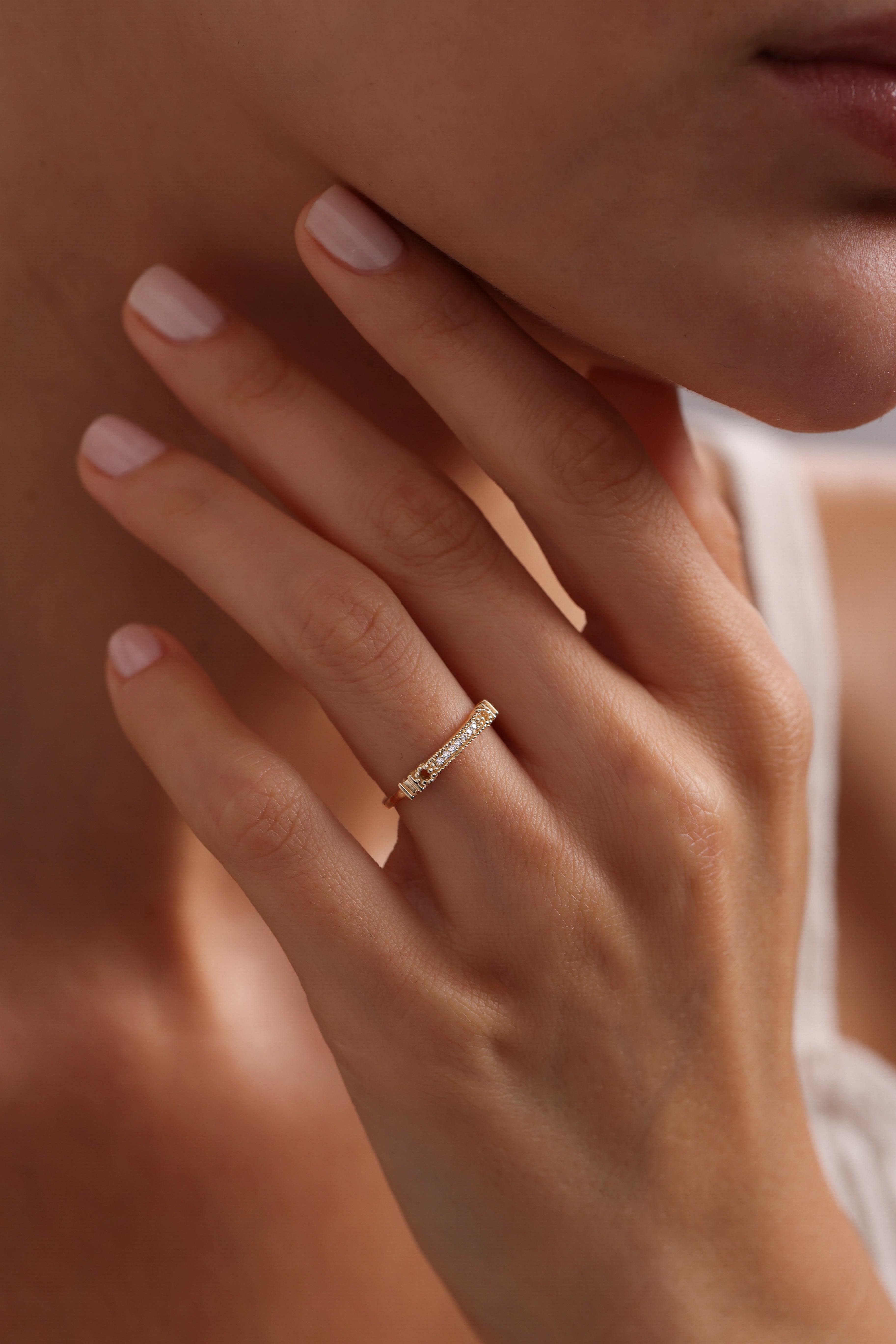 14k Gold Diamond Bar Ring