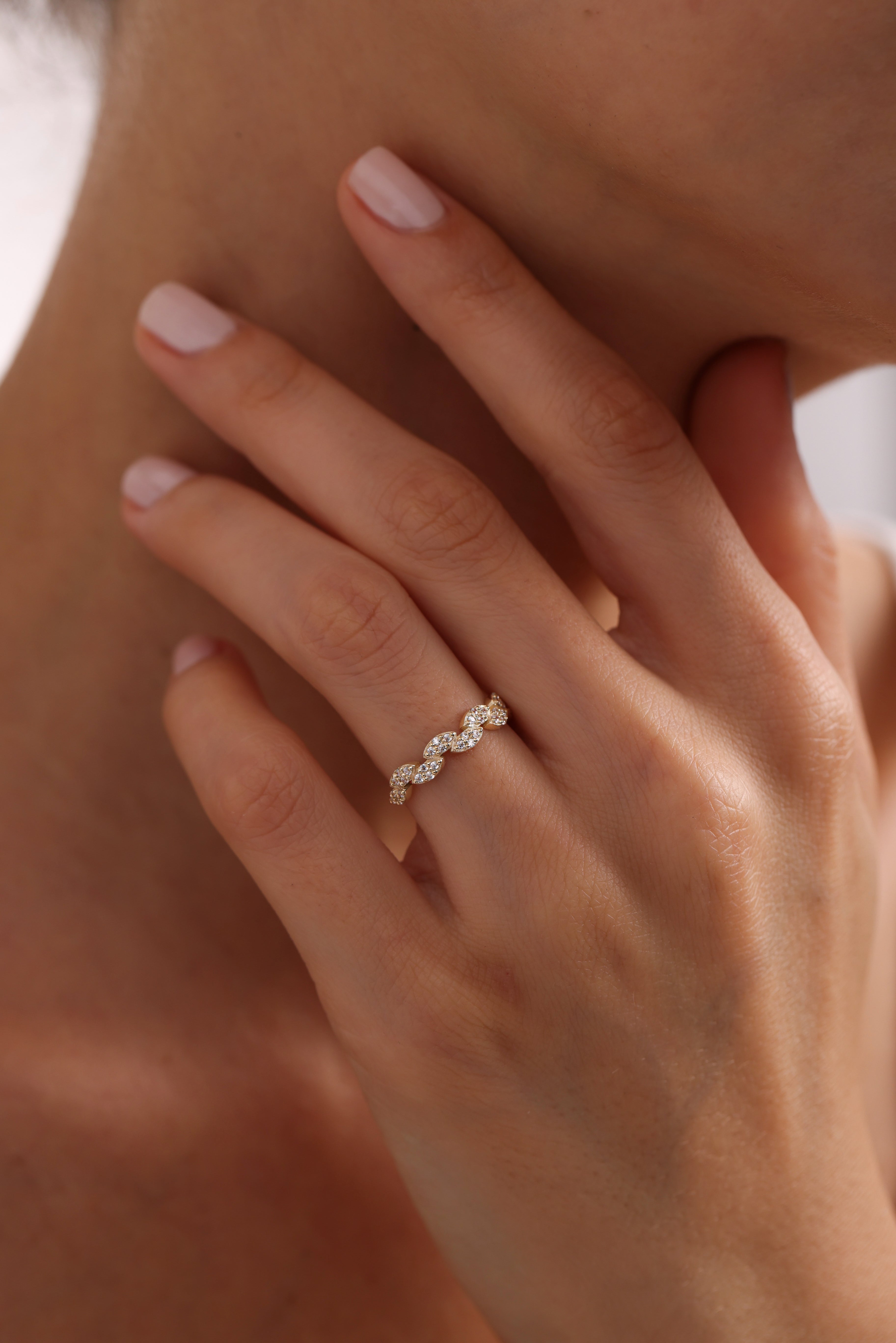 14k Gold Marquise-Shape Diamond Band