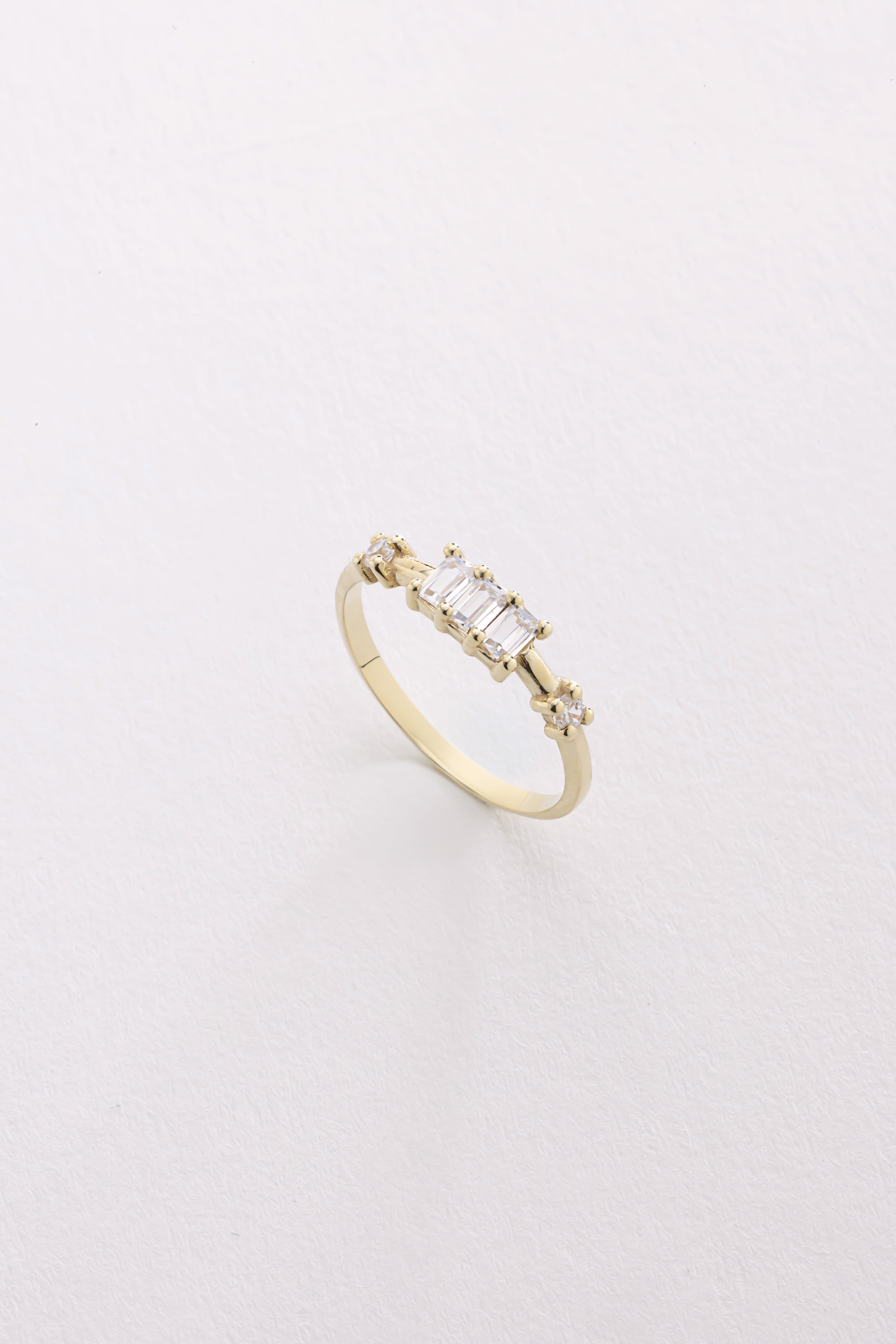 14k Gold Three Baguette Diamond Ring