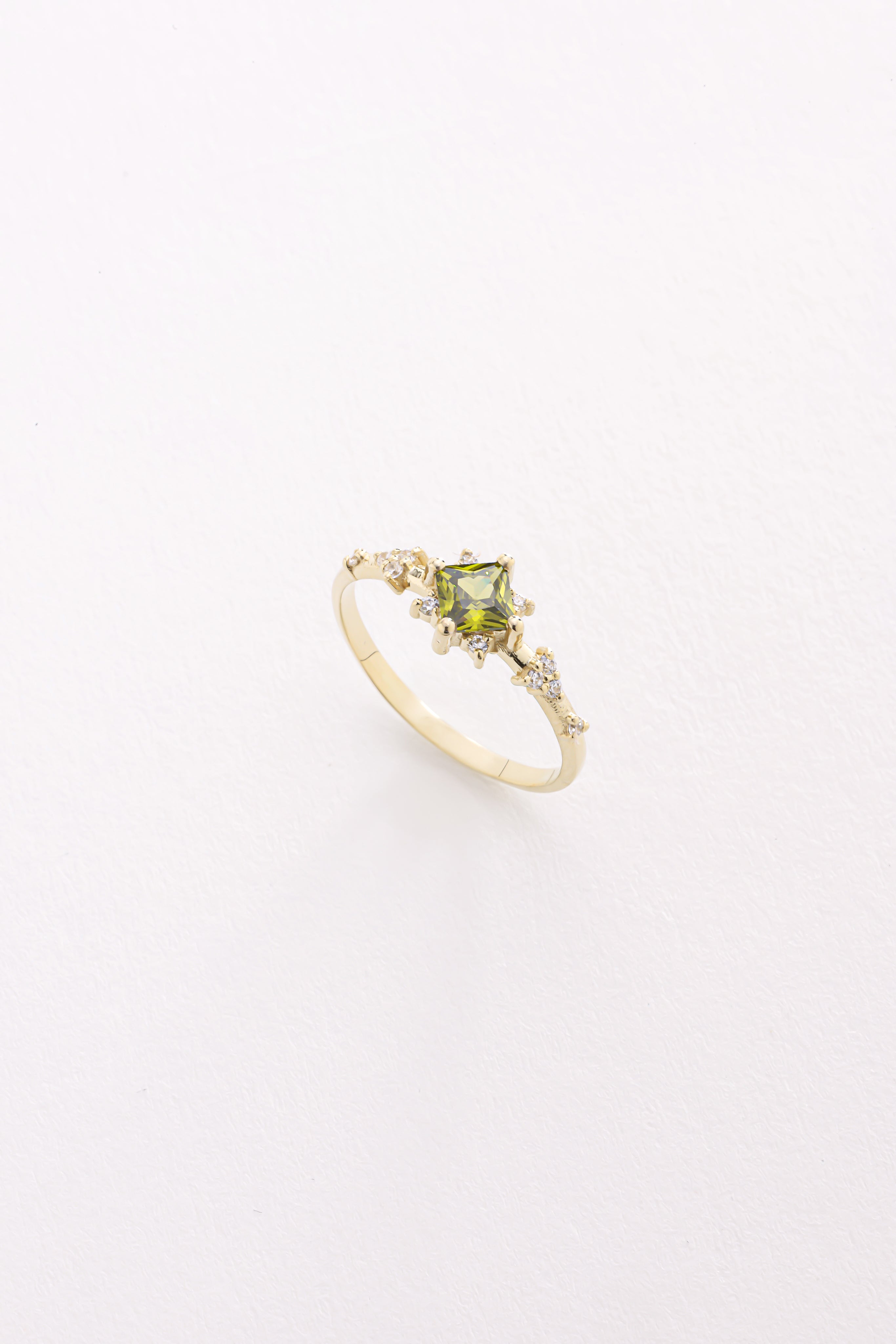 14k Gold Square Peridot Ring