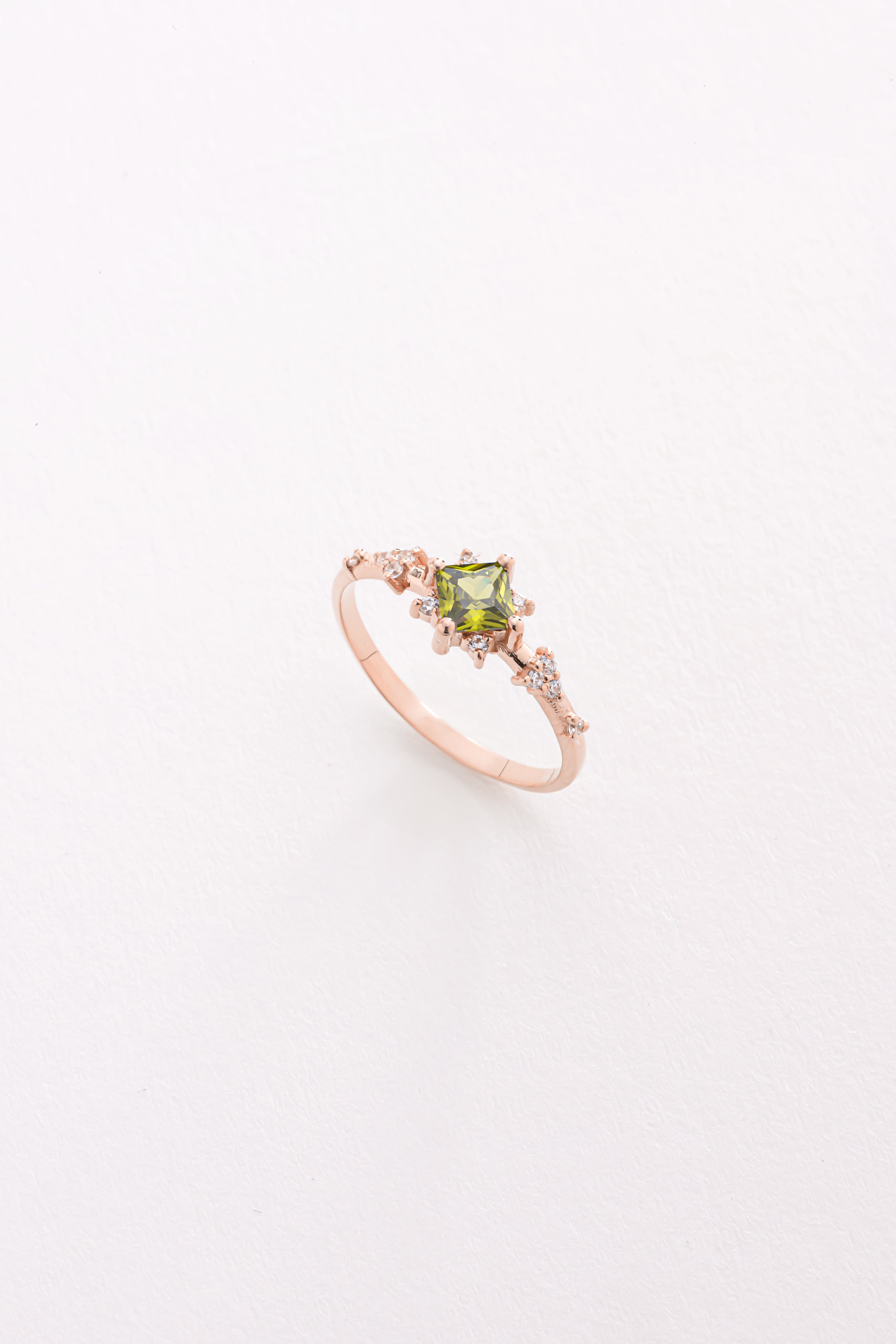 14k Gold Square Peridot Ring