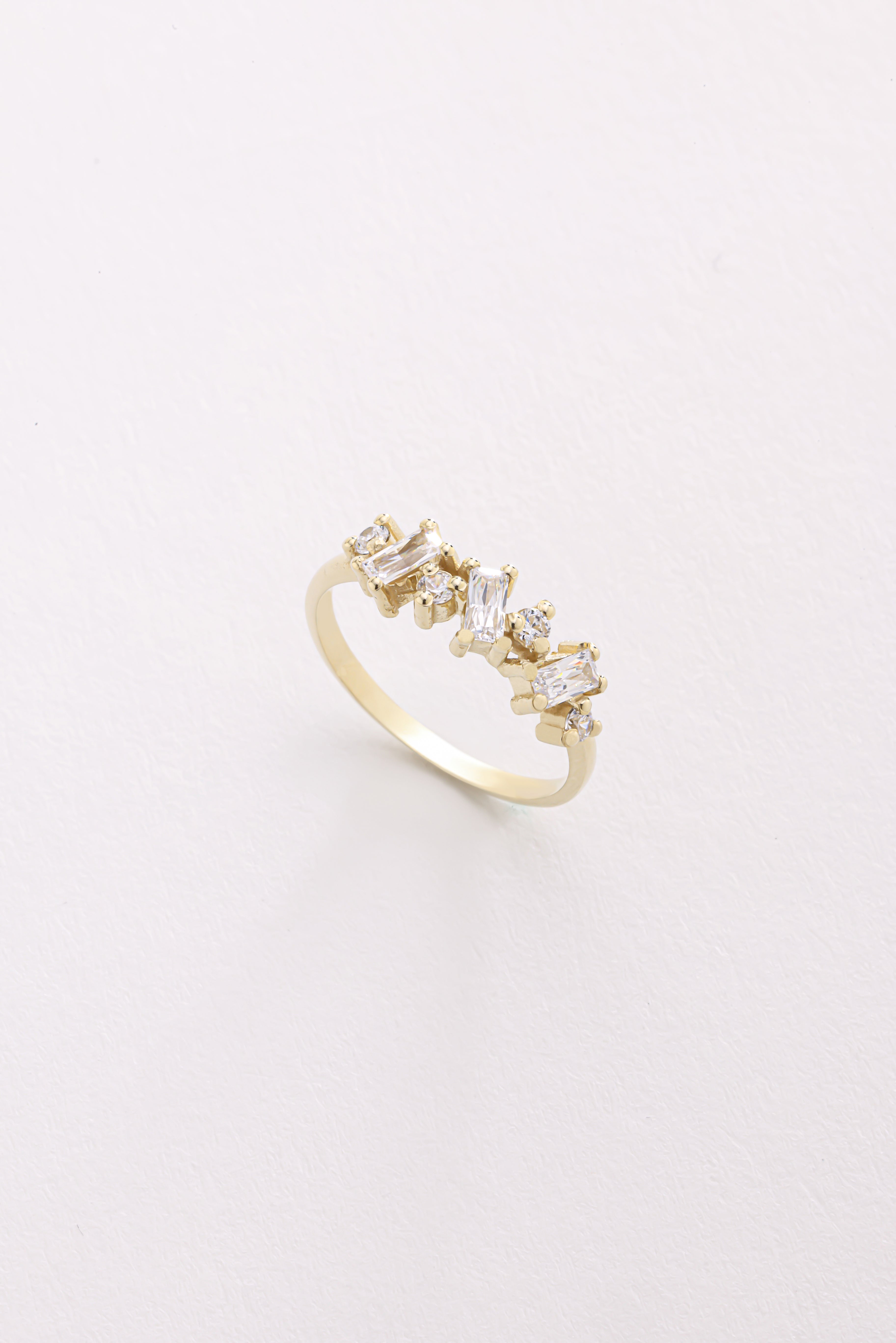 14k Gold Baguette Diamond Cluster Ring