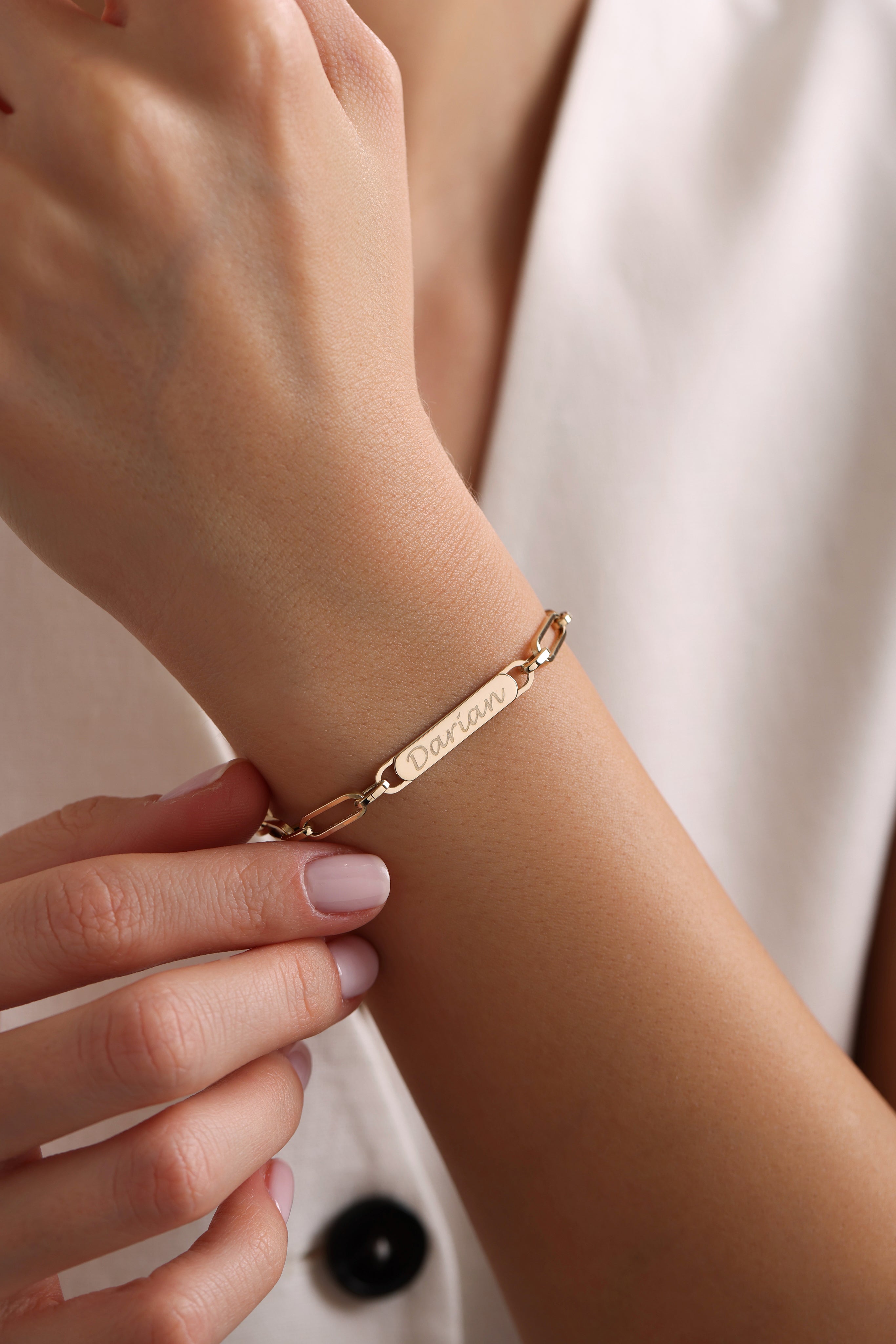 14k Gold Name Tag Paper Clip Bracelet