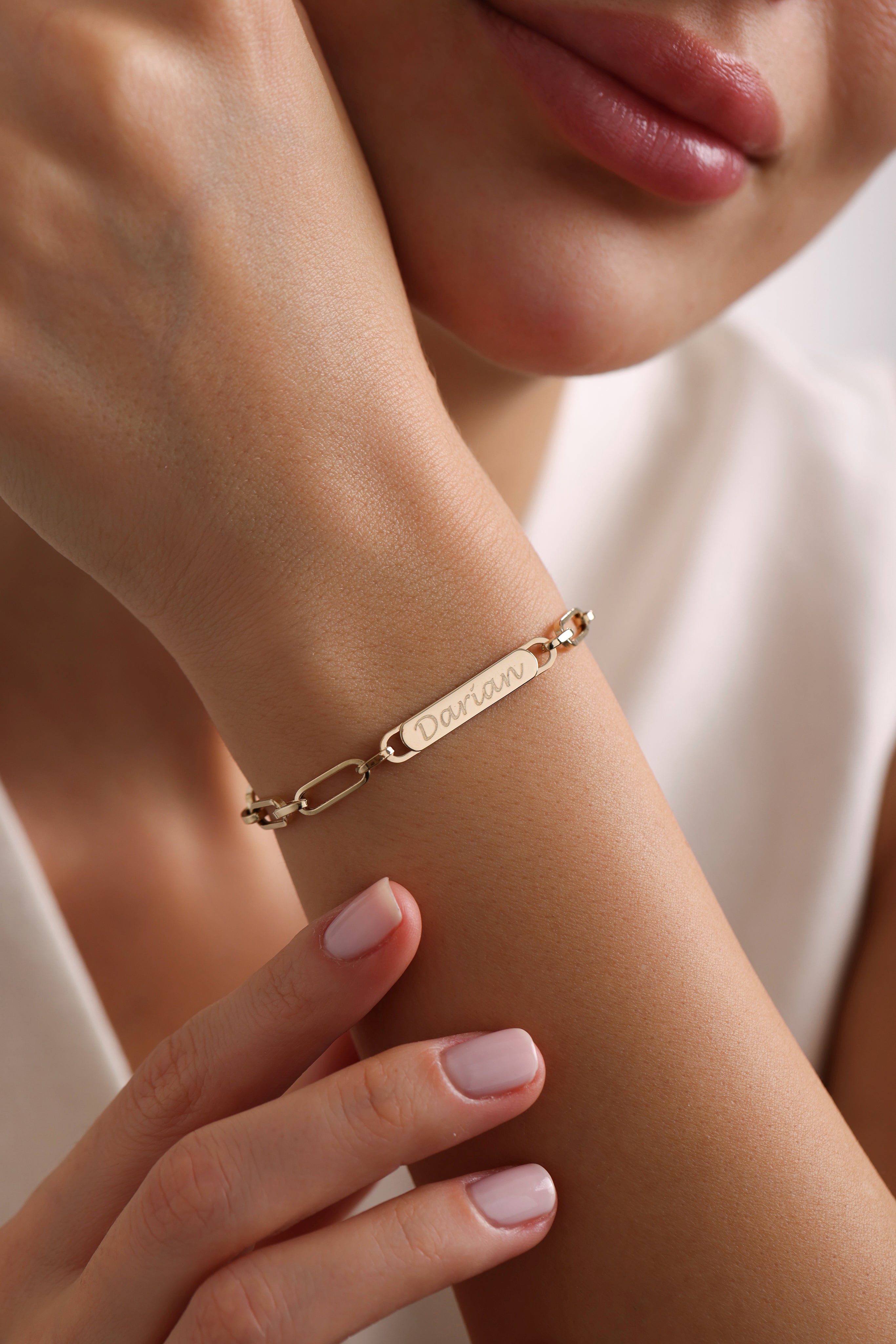 14k Gold Name Tag Paper Clip Bracelet