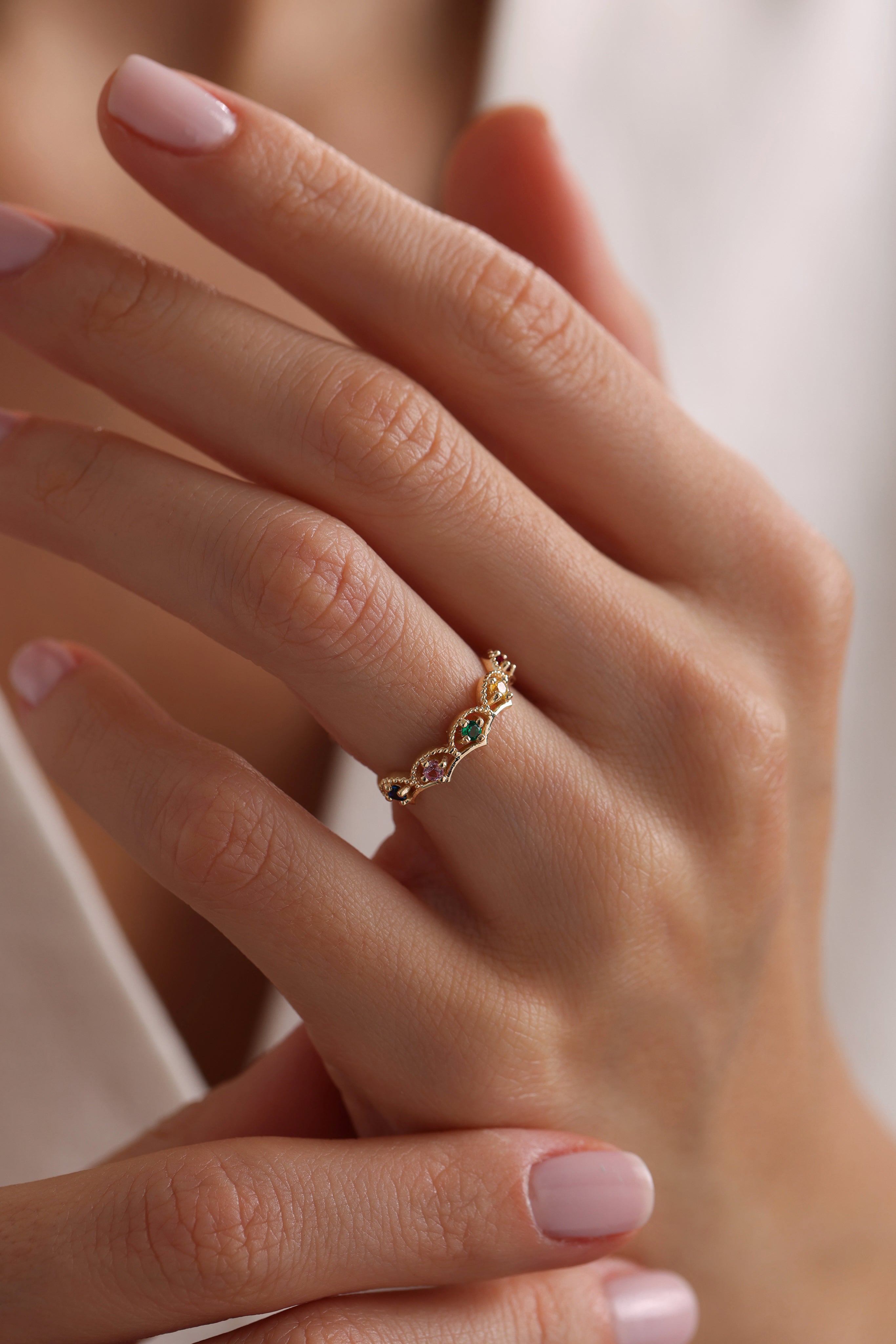 14k Gold Rainbow Crown Ring