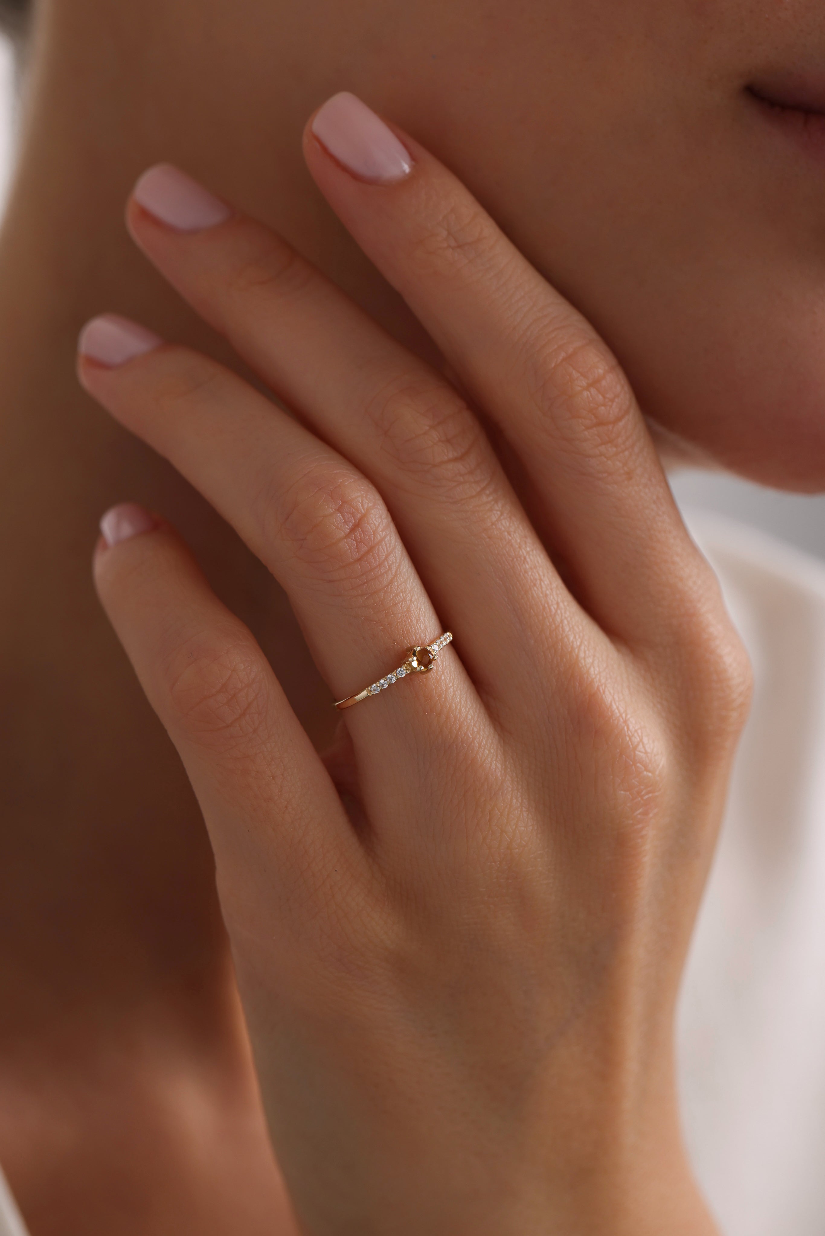 14k Gold Dainty Citrine Ring