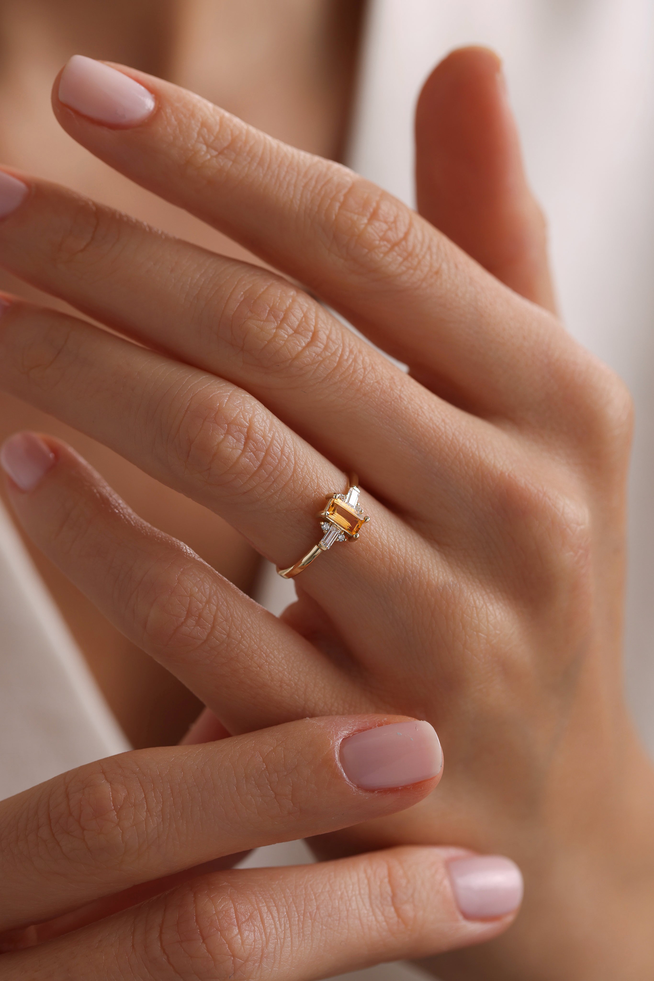 14k Gold Baguette Citrine Ring