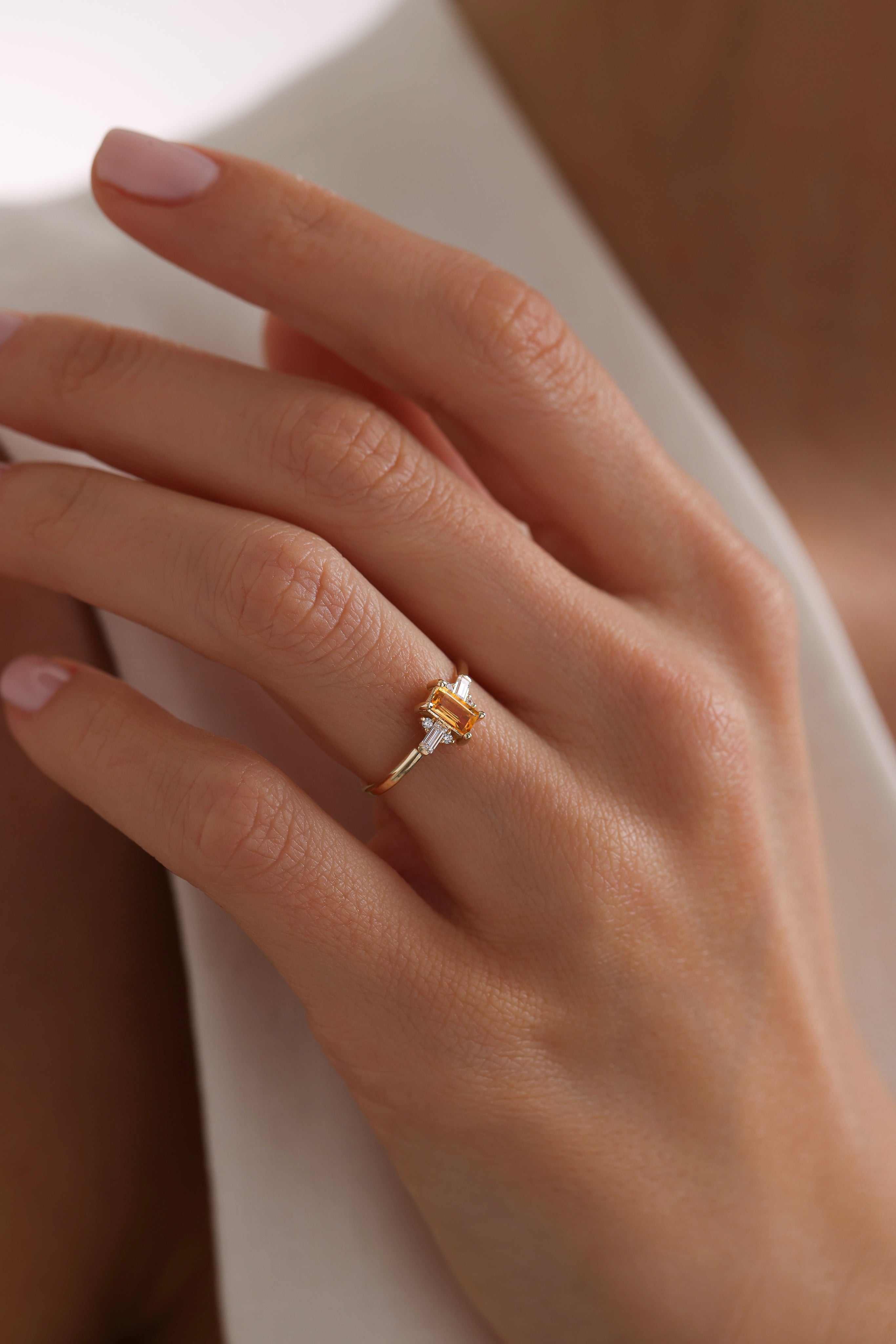 14k Gold Baguette Citrine Ring