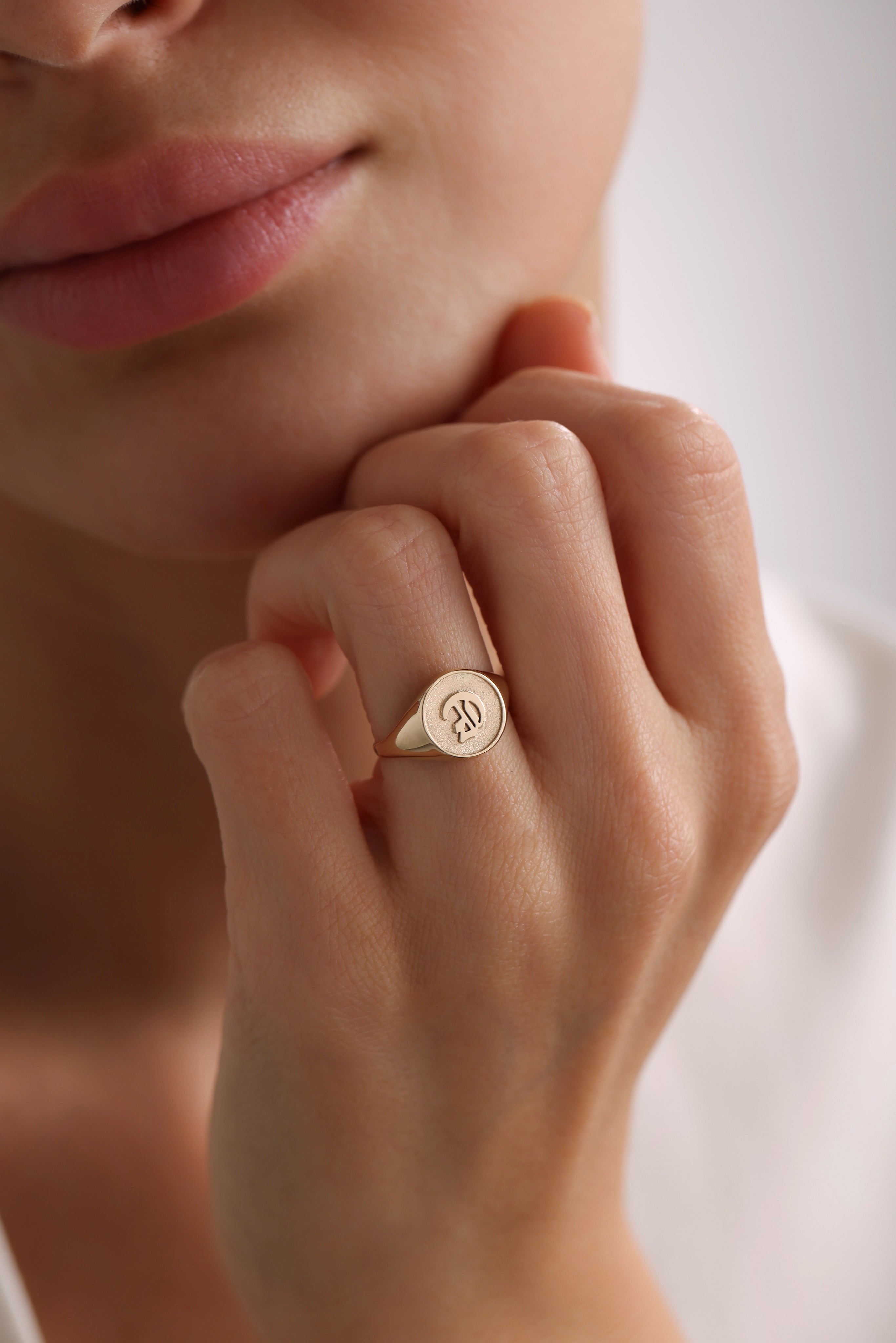 14k Gold 3D Initial Signet Ring