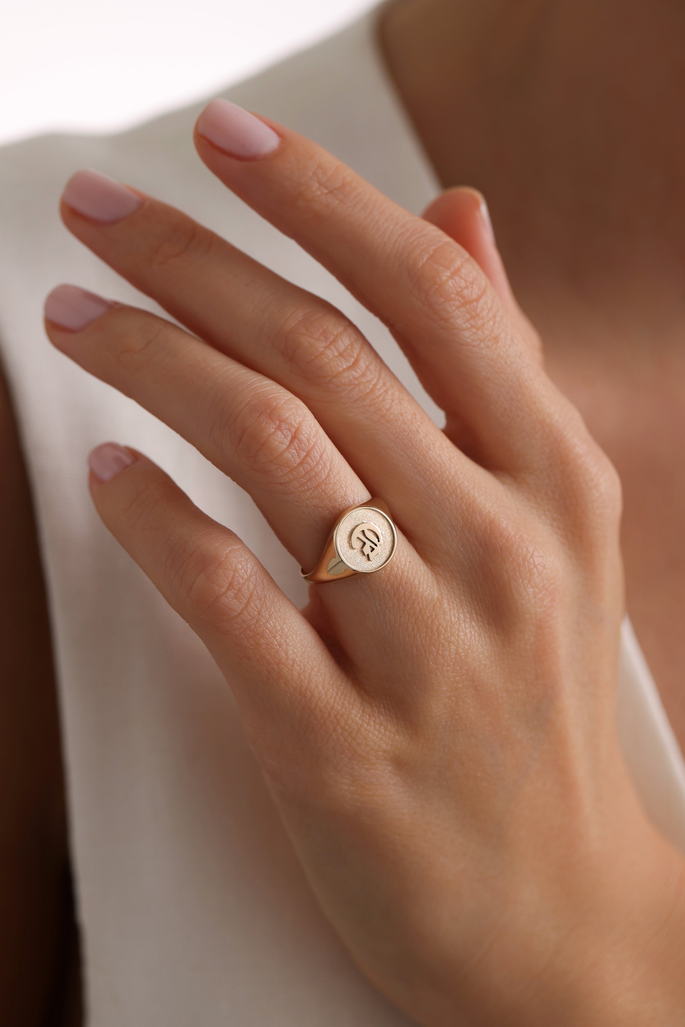 14k Gold 3D Initial Signet Ring