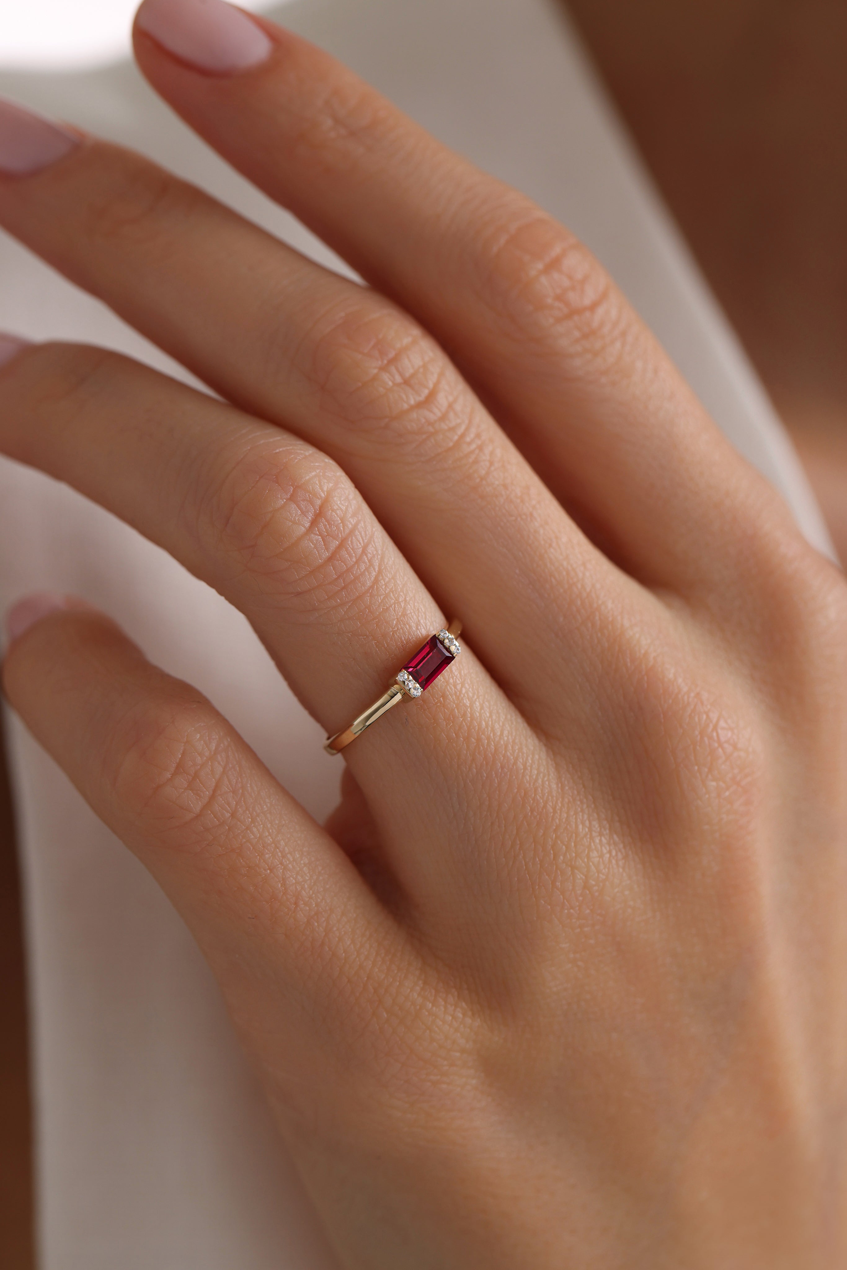 14k Gold Sophisticated Ruby Baguette Ring