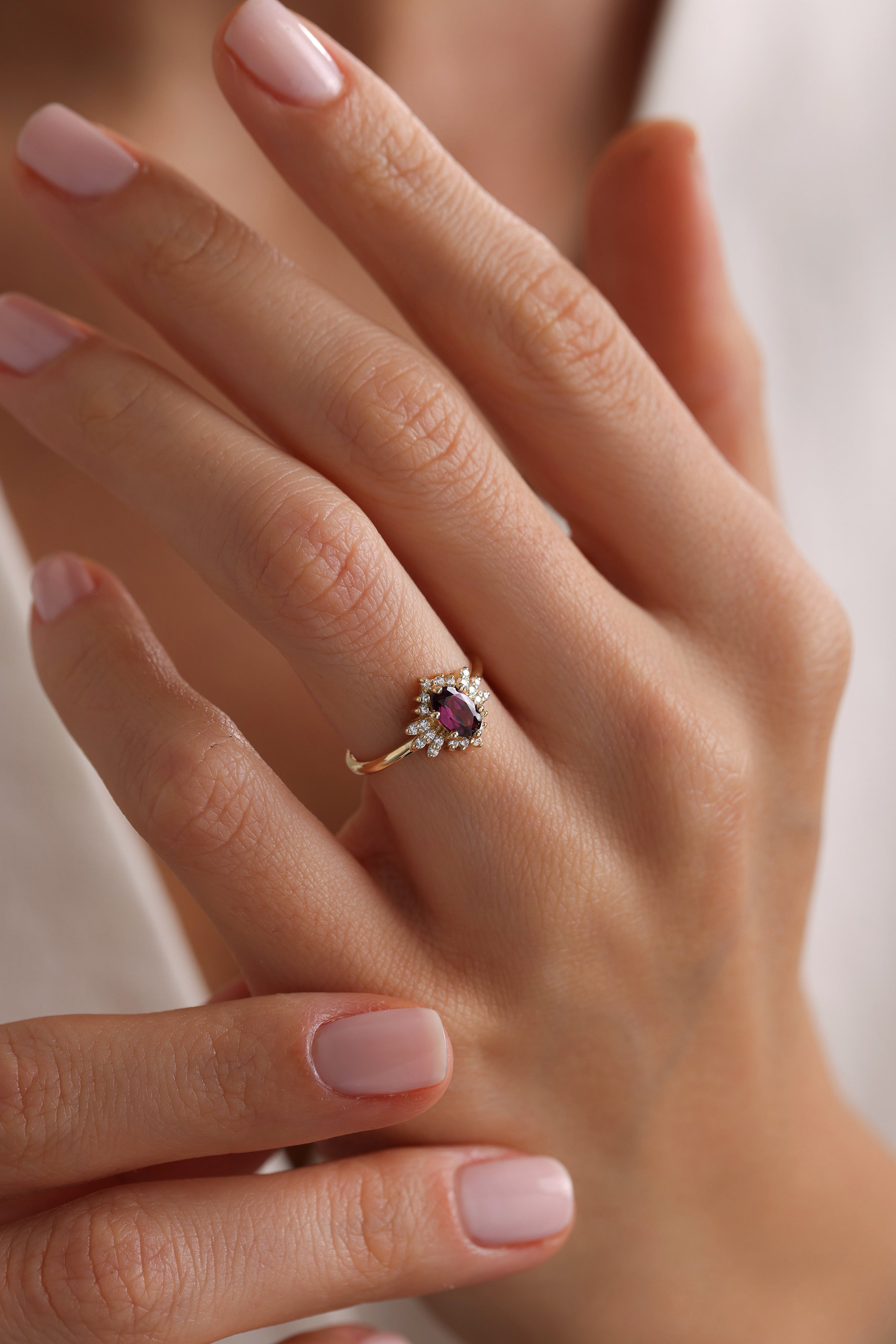 14k Gold Velvet Charm Rhodolite Ring