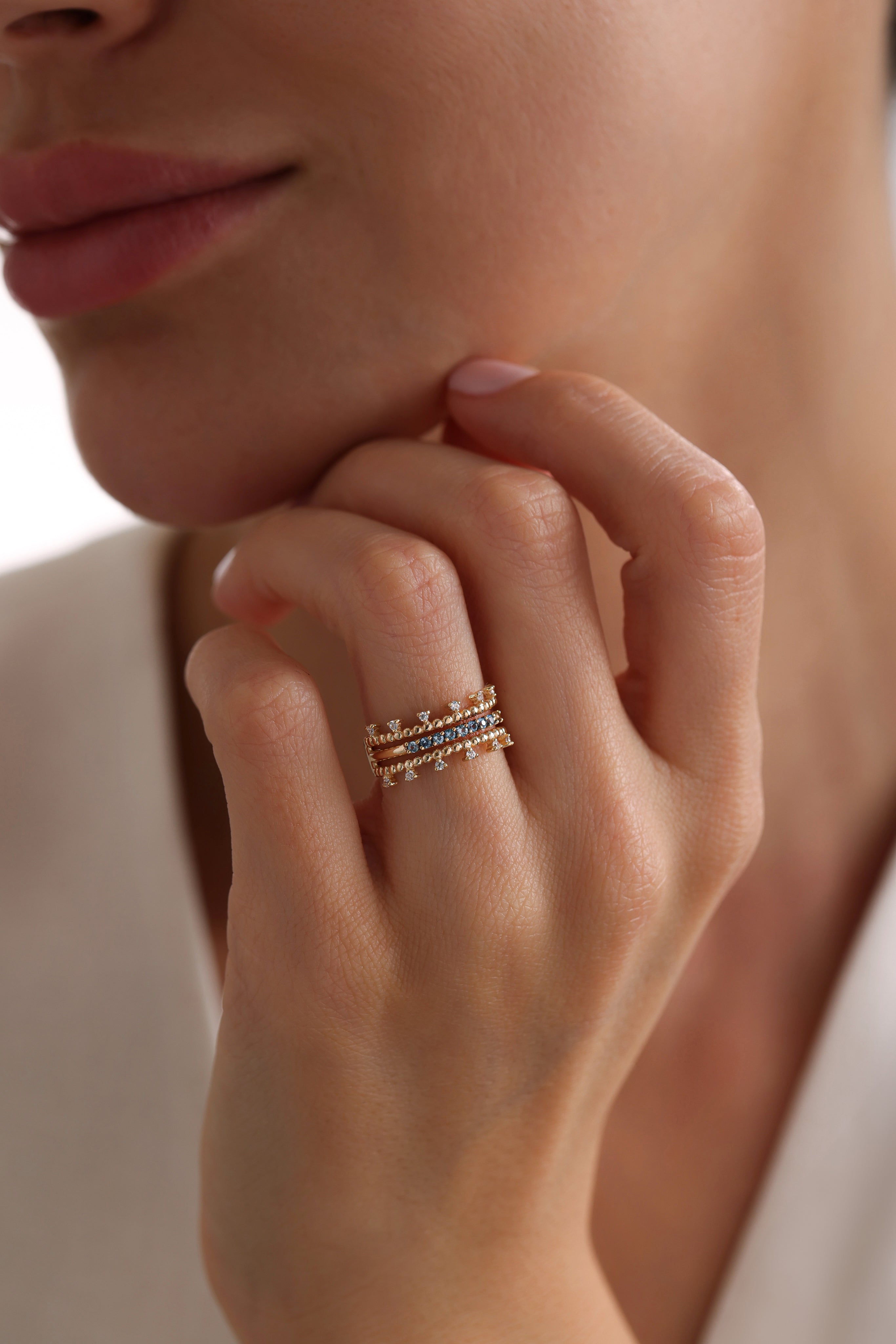 14k Gold Sultan's Crown Blue Topaz Ring