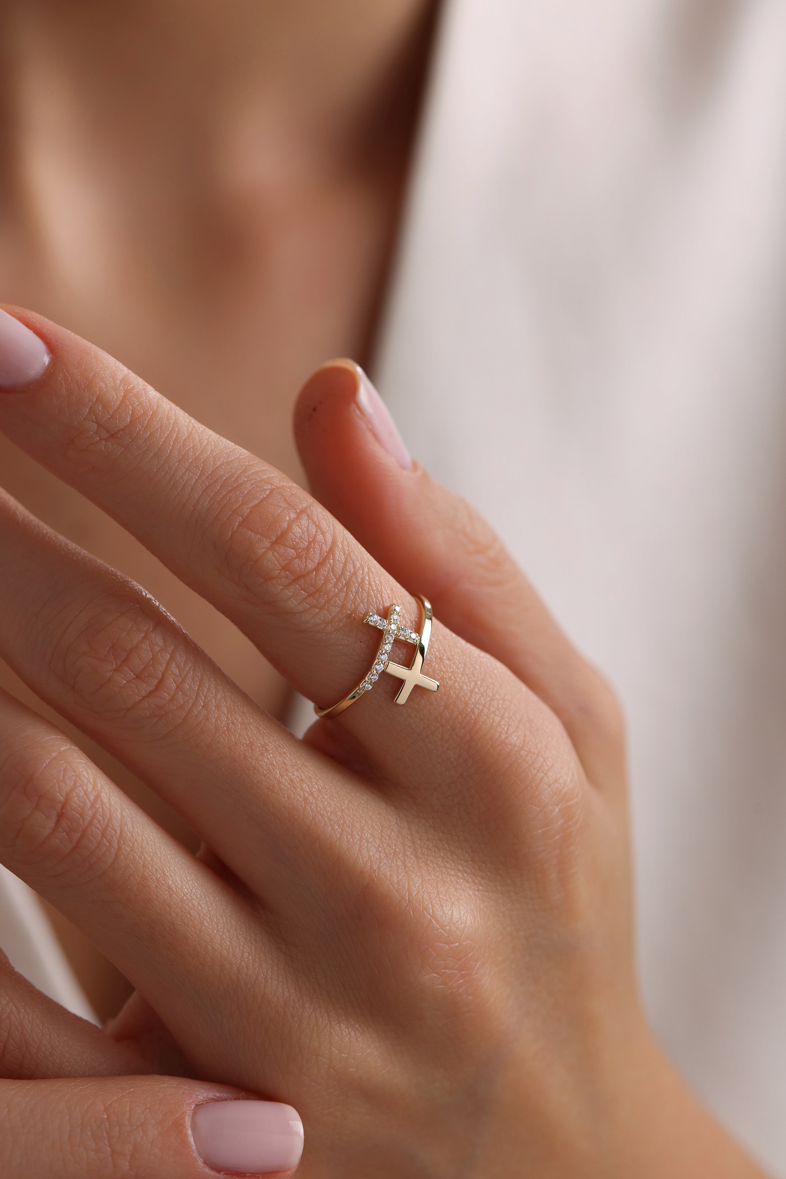 14k Gold Cross Harmony Ring