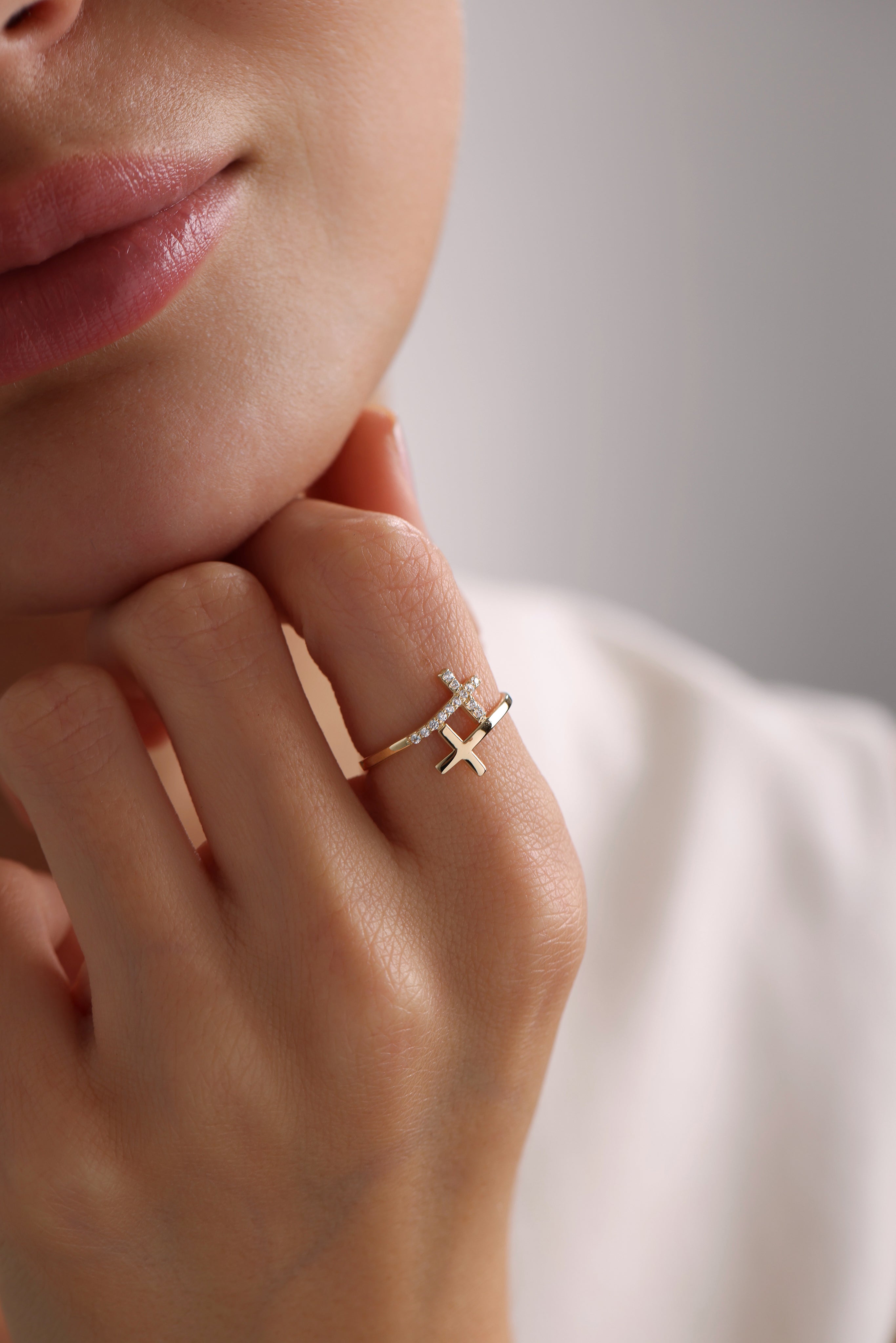 14k Gold Cross Harmony Ring