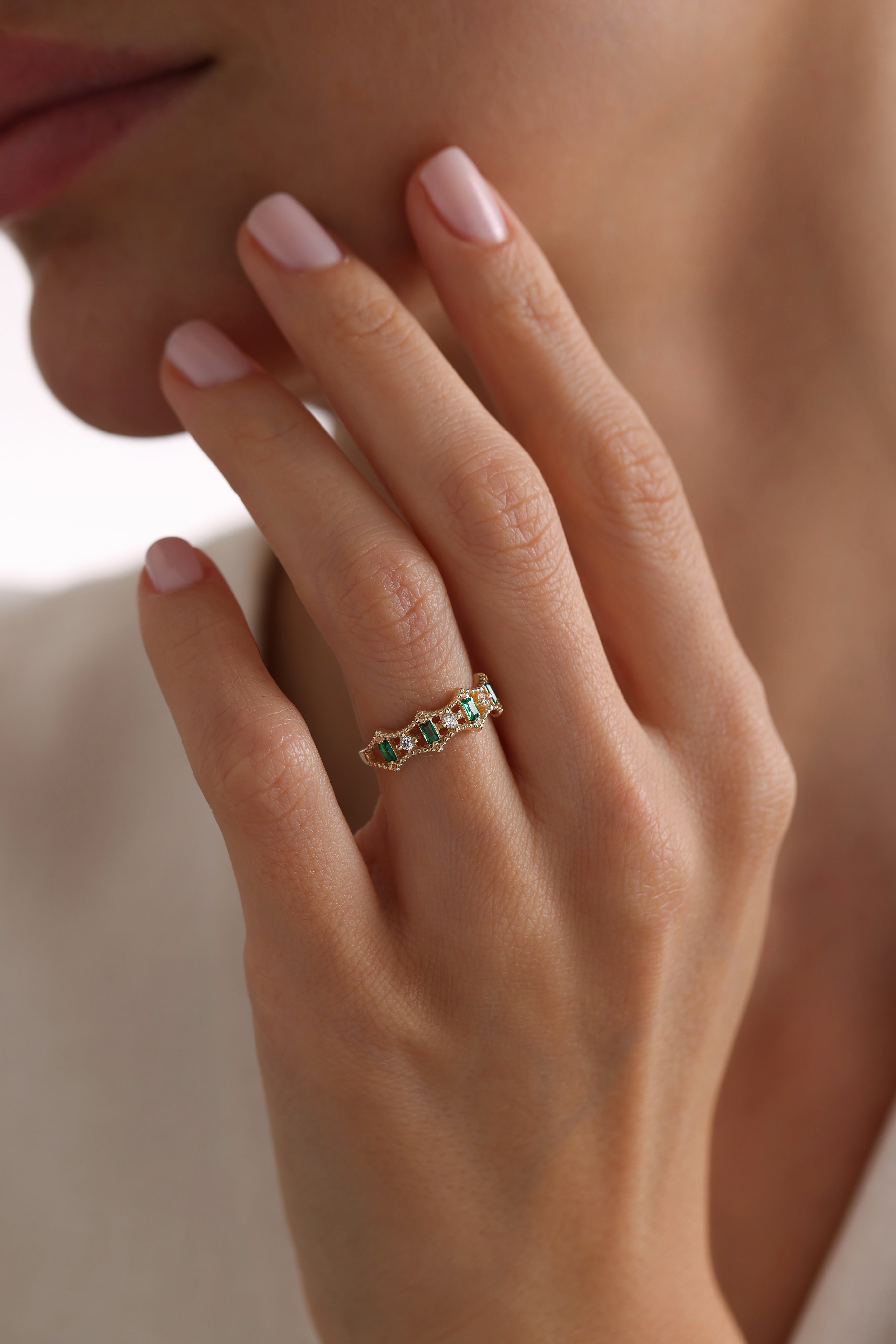 14k Gold Verdant Tiara Emerald Ring