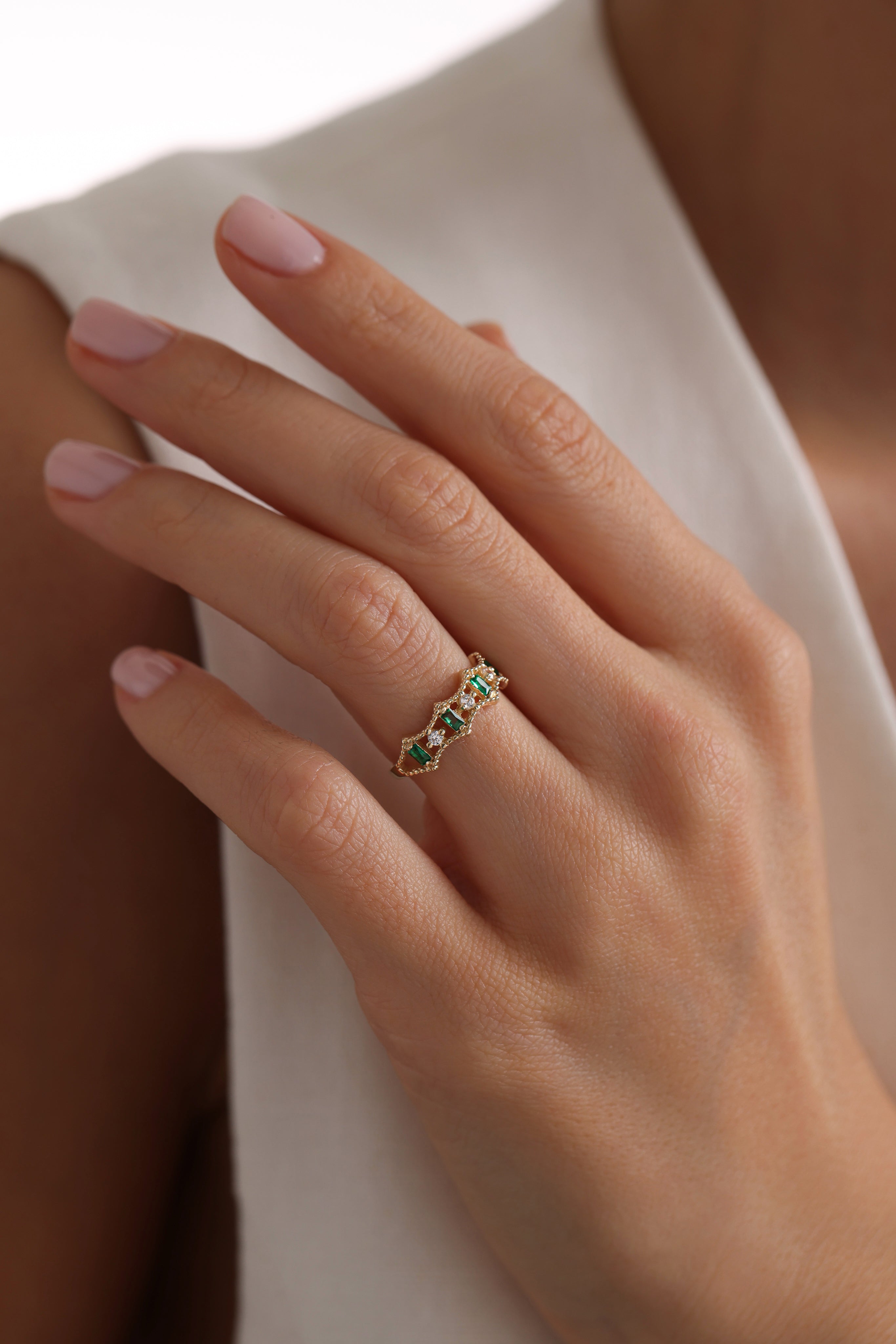 14k Gold Verdant Tiara Emerald Ring