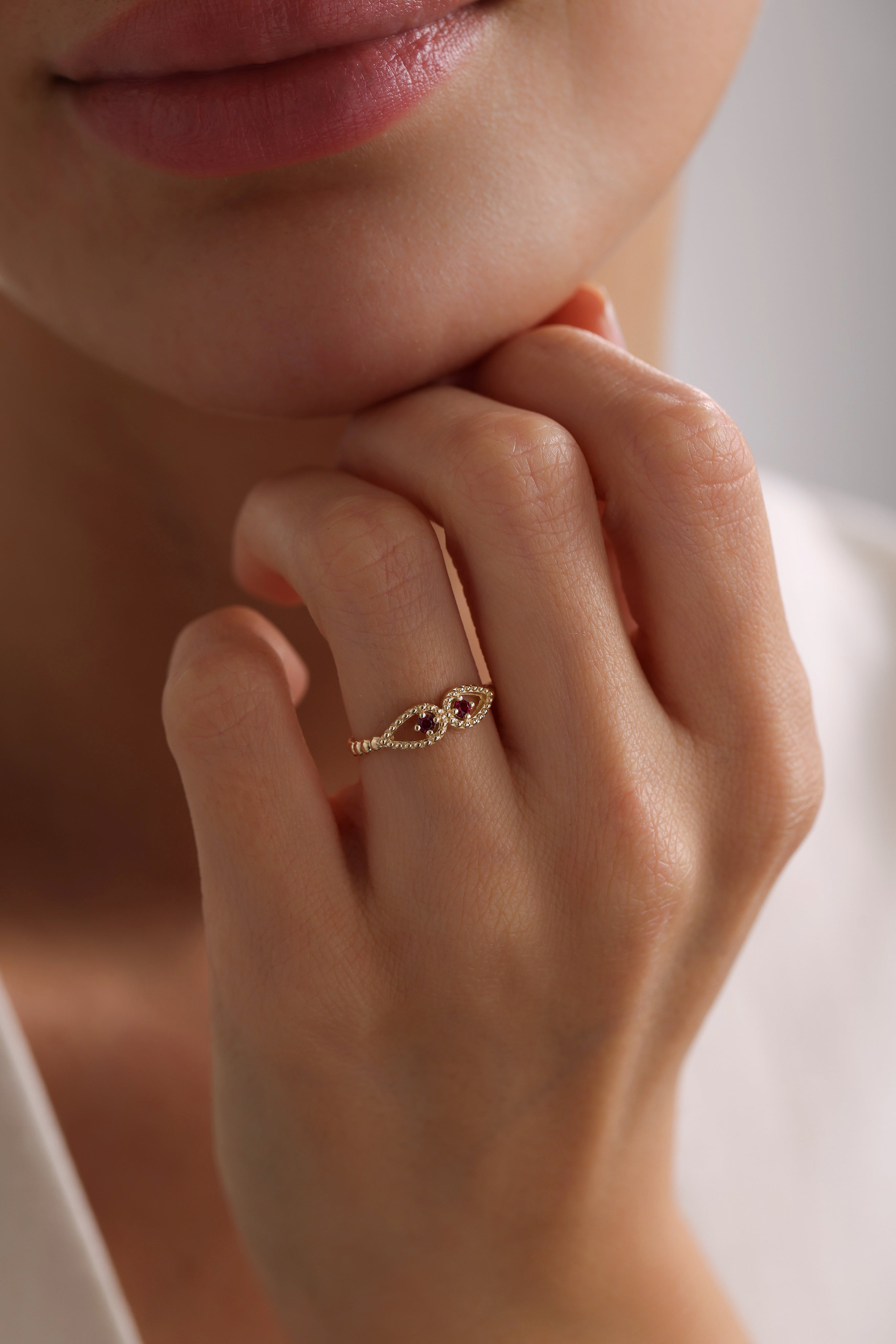 14k Gold Eternal Eyes Rhodolite Ring