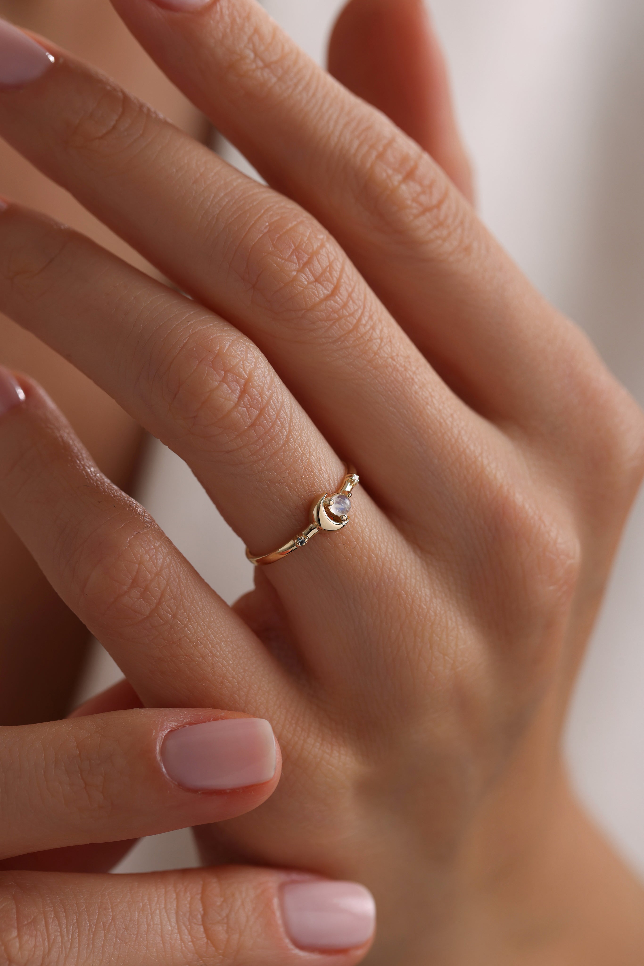 14k Gold Luna Charm Ring