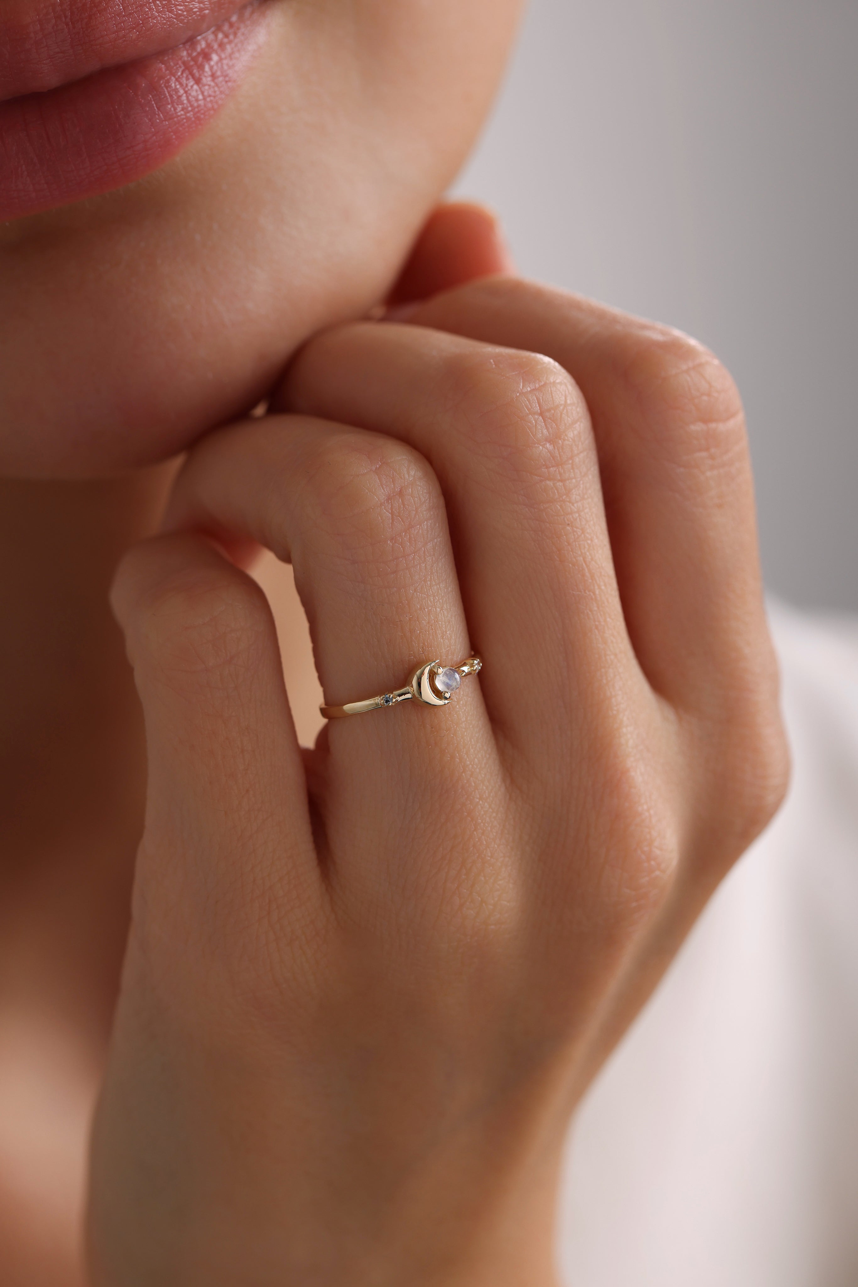 14k Gold Luna Charm Ring