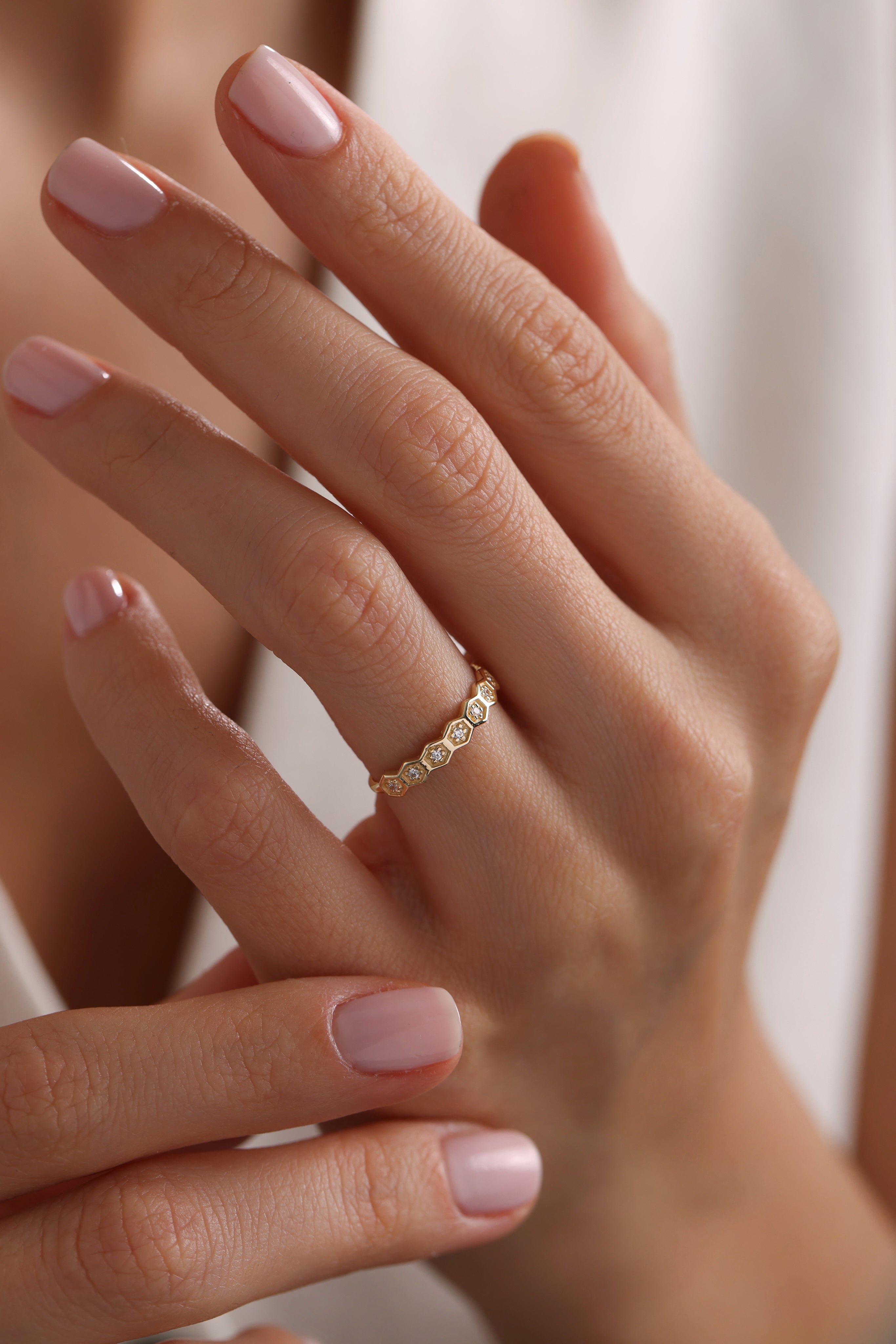 14k Gold Sparkle Hexagon Ring