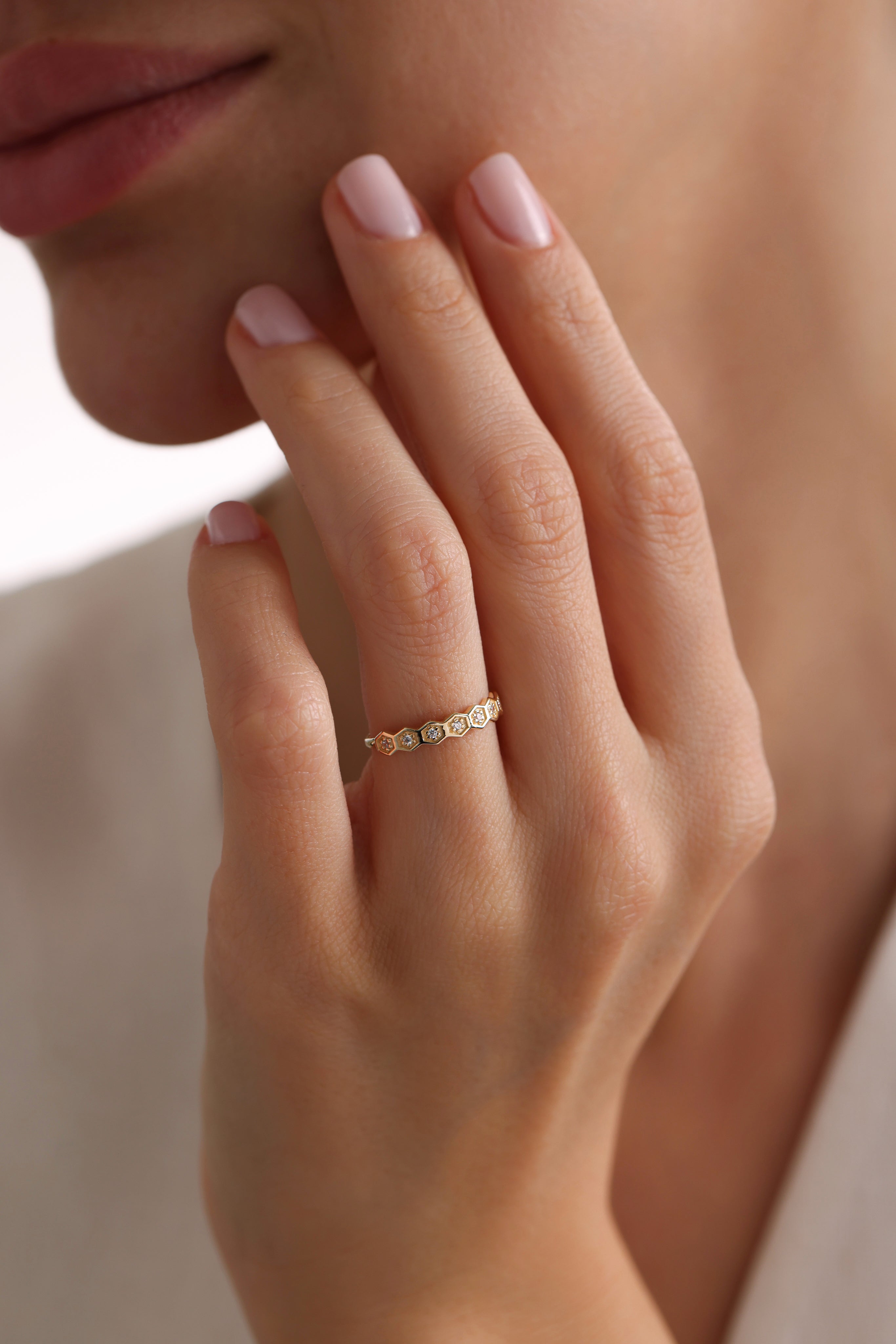 14k Gold Sparkle Hexagon Ring