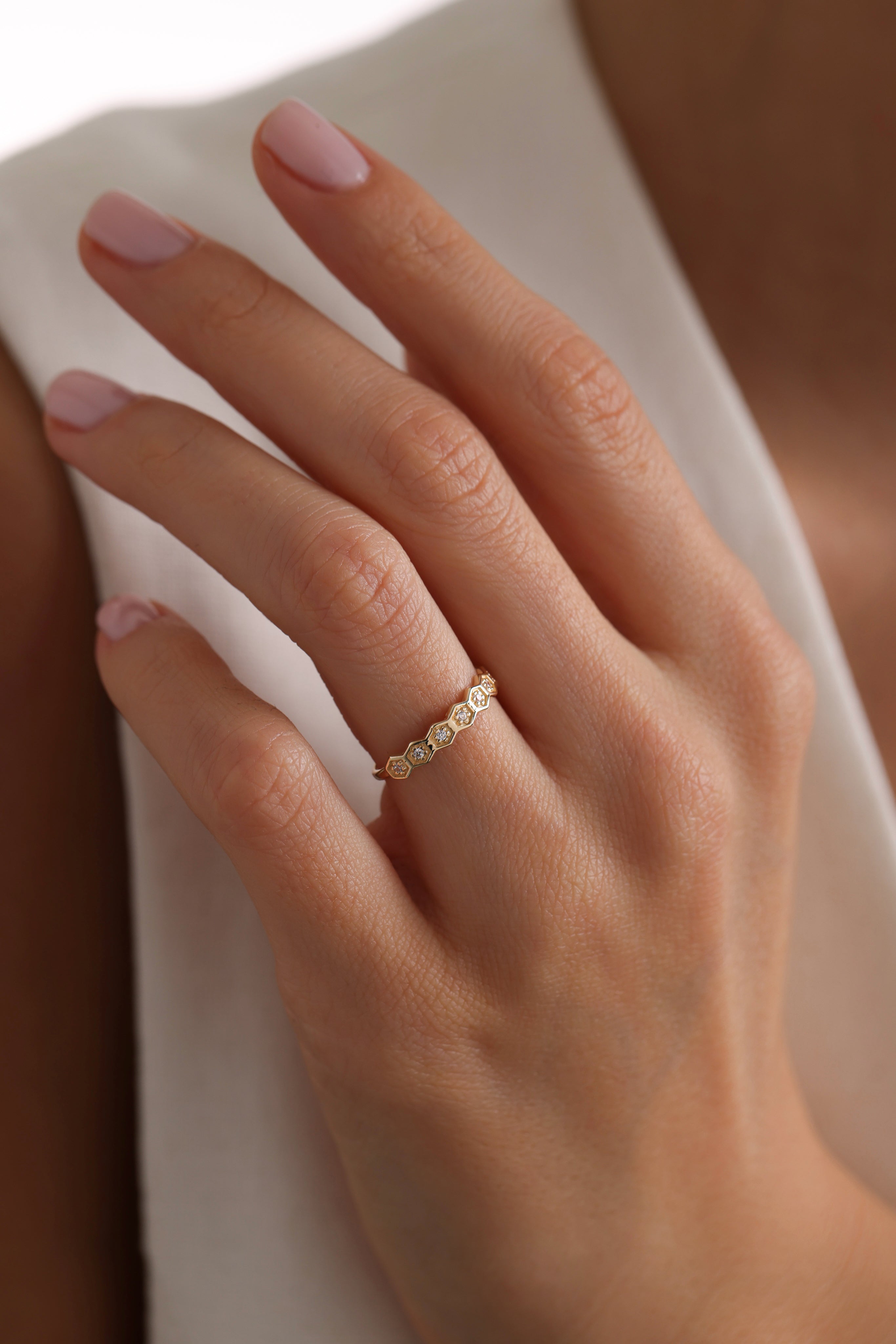 14k Gold Sparkle Hexagon Ring