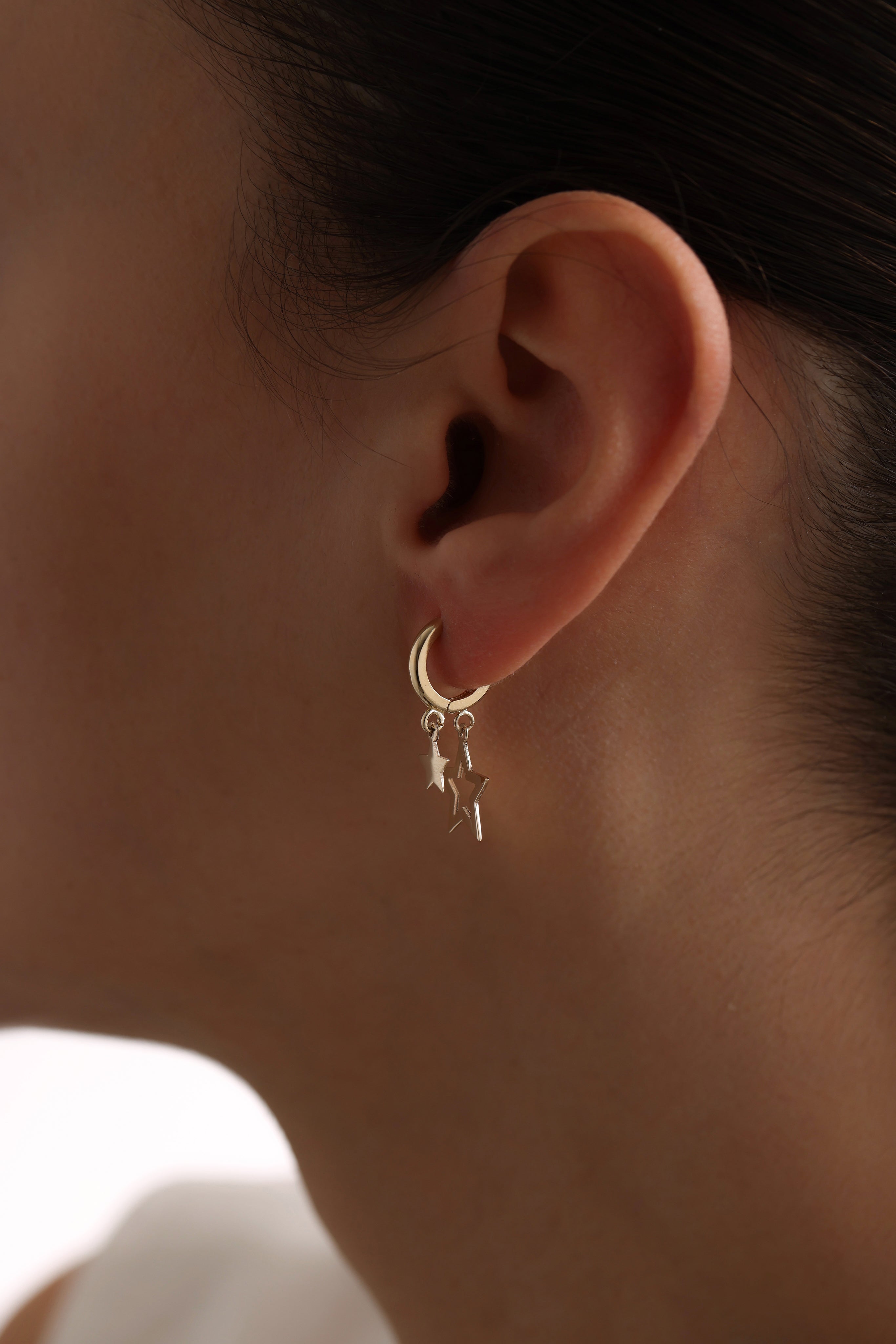 14k Gold Double Star Hoop Earrings