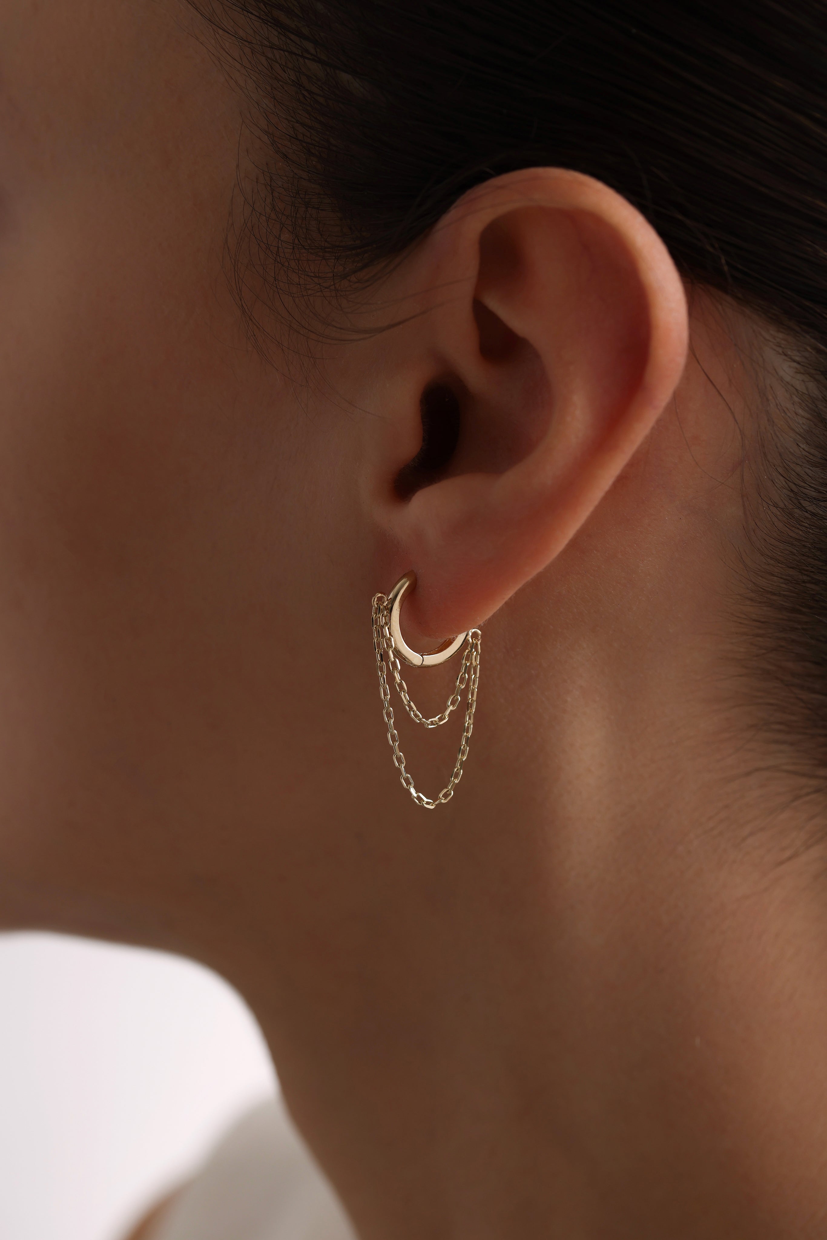 14k Gold Double Chain Hoop Earrings