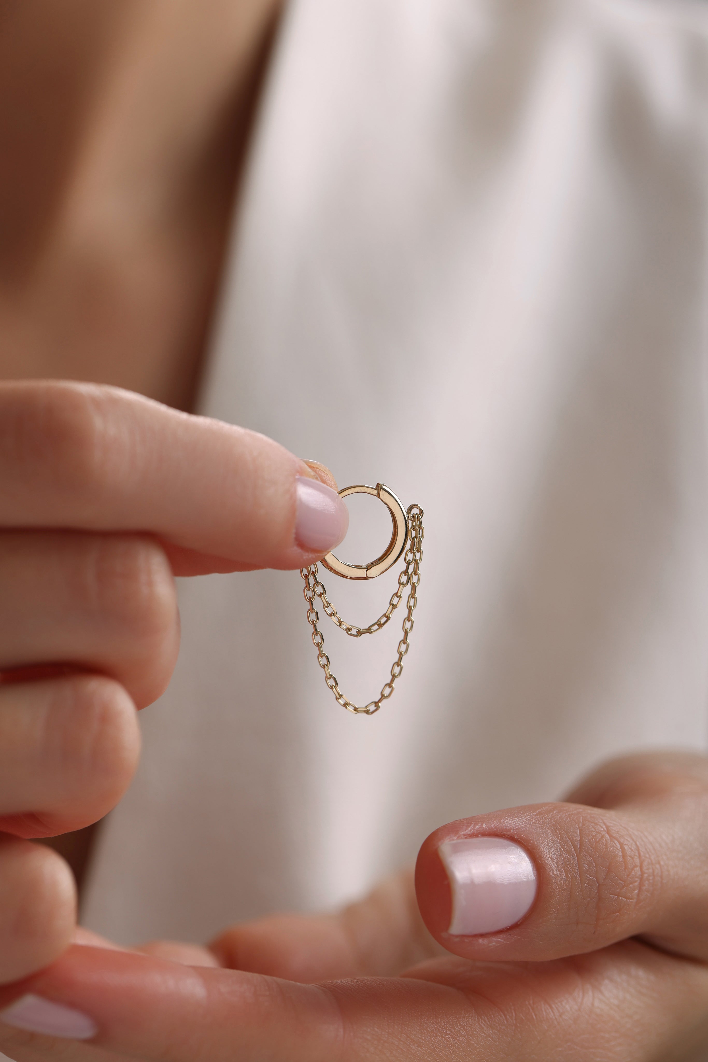 14k Gold Double Chain Hoop Earrings