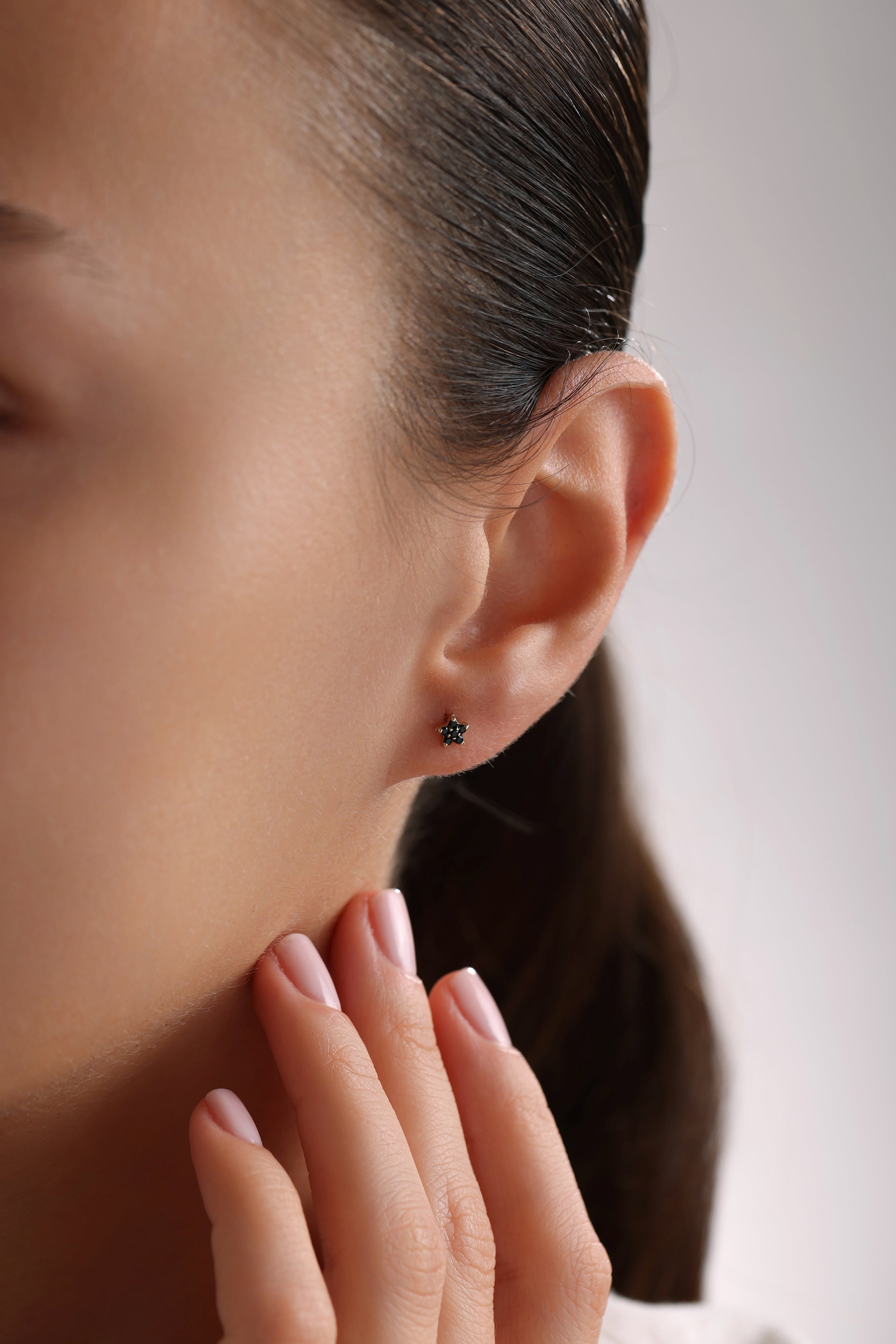 14k Gold Black Star Earrings