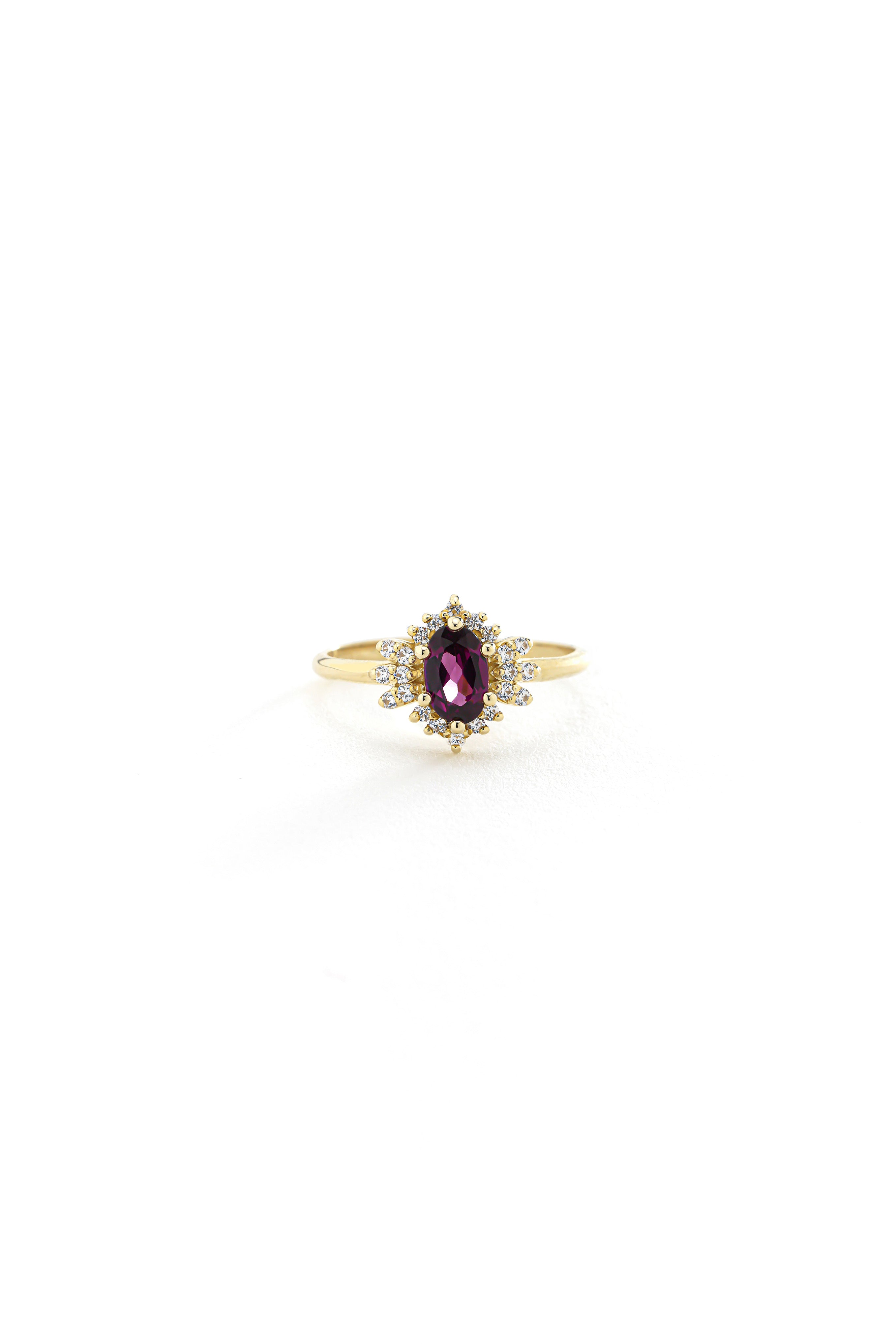 14k Gold Velvet Charm Rhodolite Ring