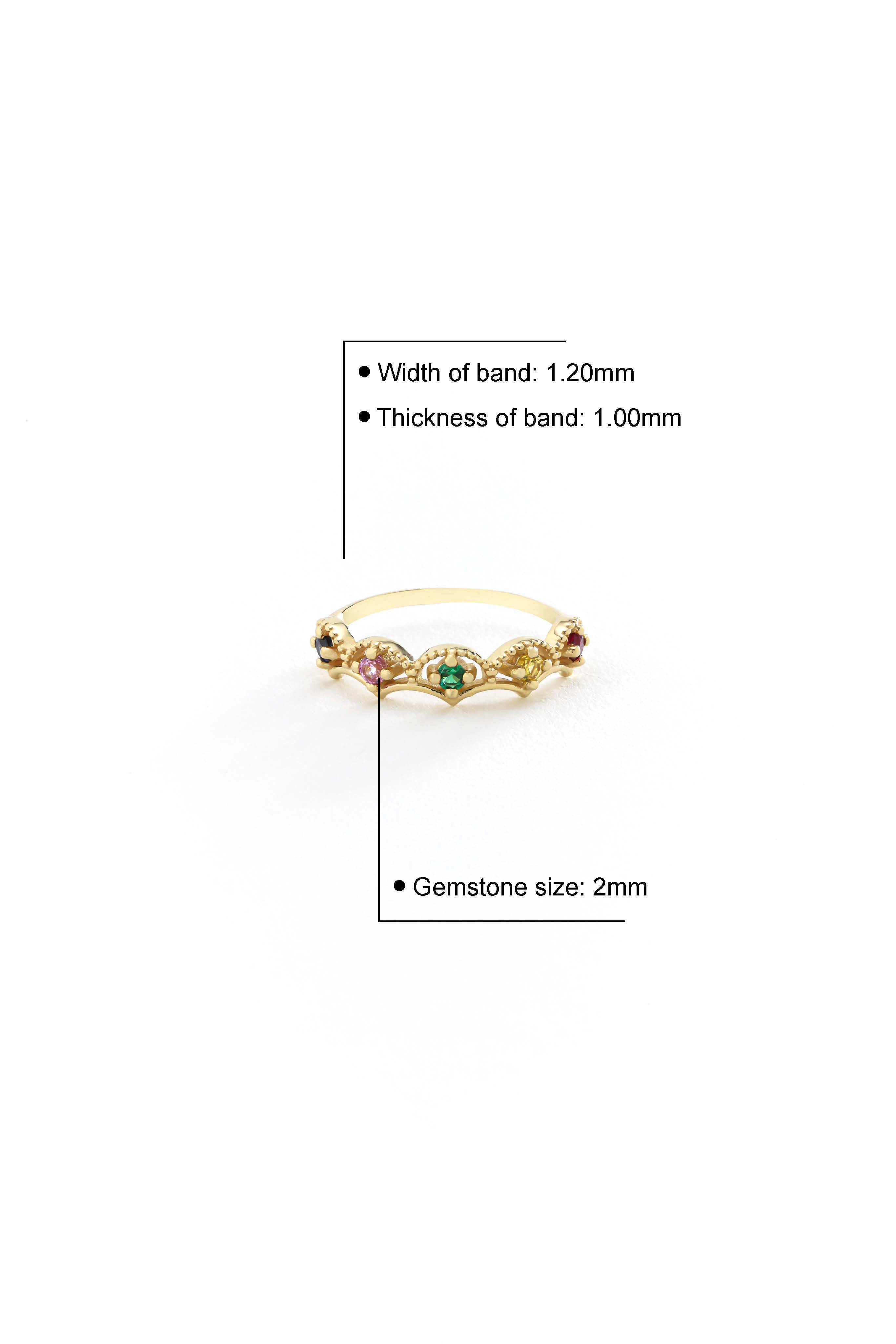 14k Gold Rainbow Crown Ring