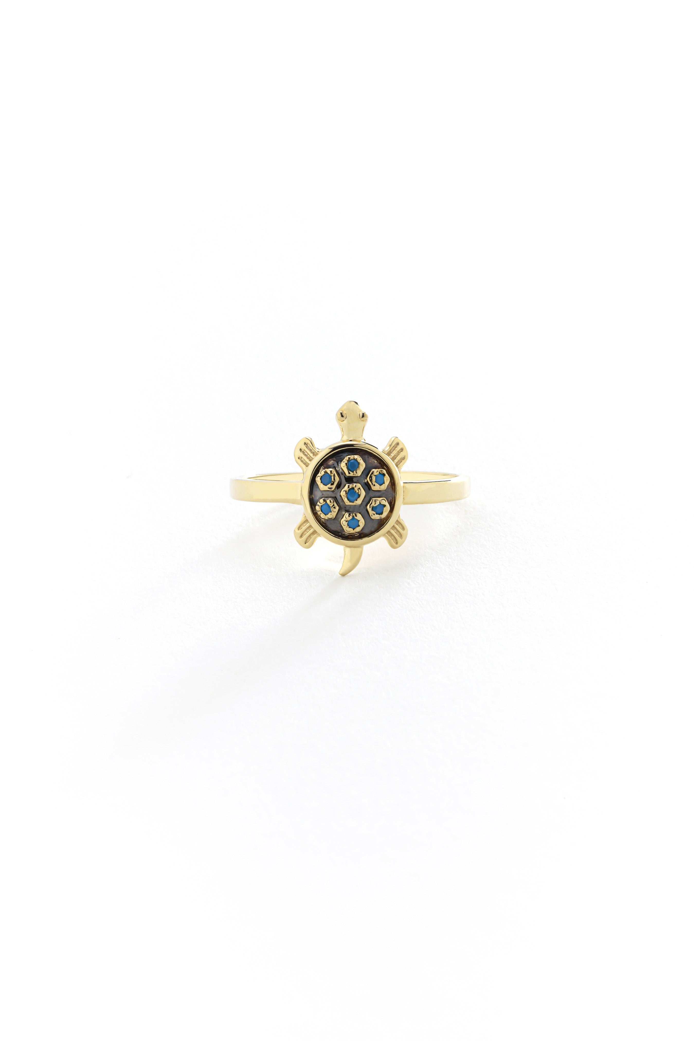 14k Gold Tortoise Blue Sapphire Ring