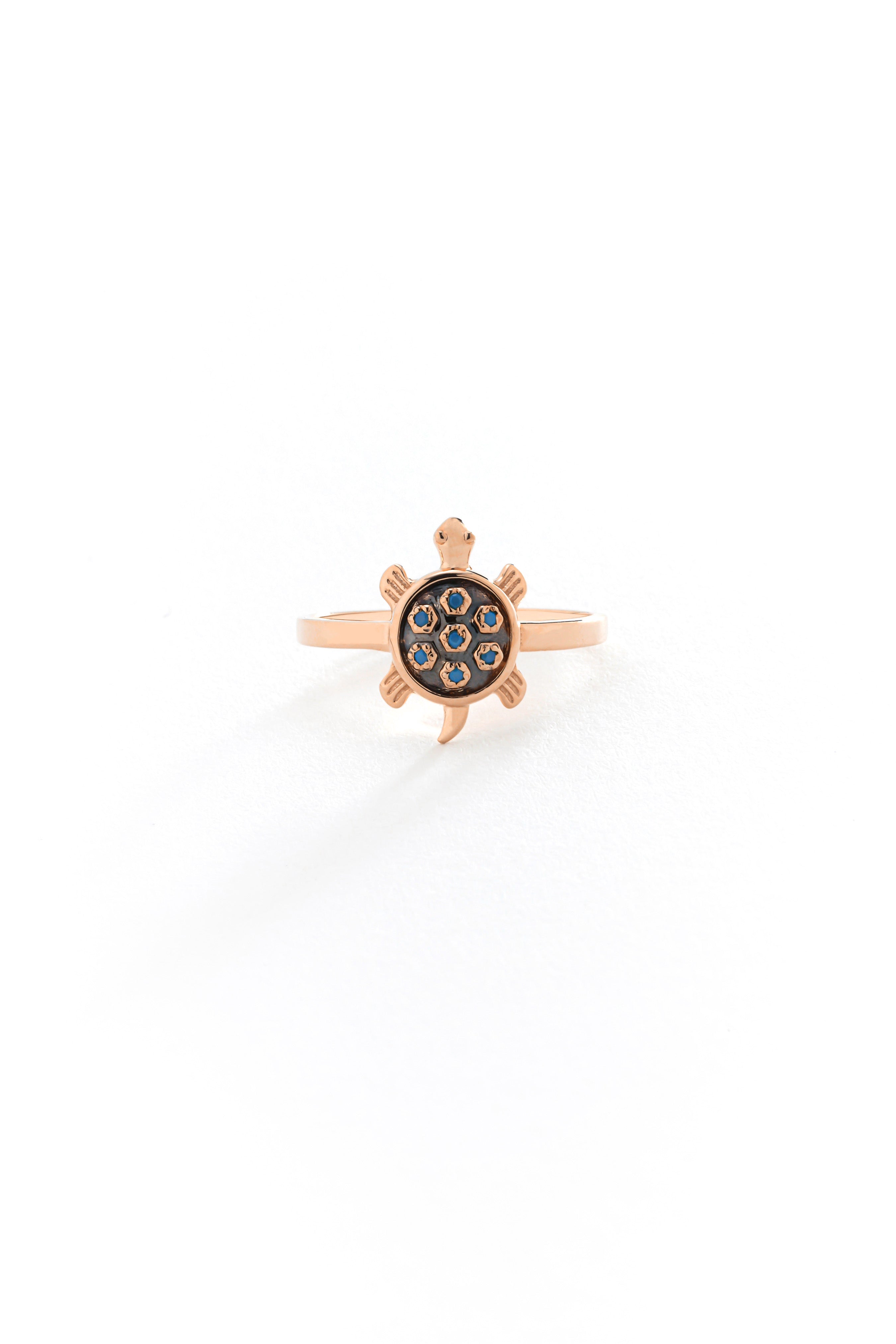14k Gold Tortoise Blue Sapphire Ring