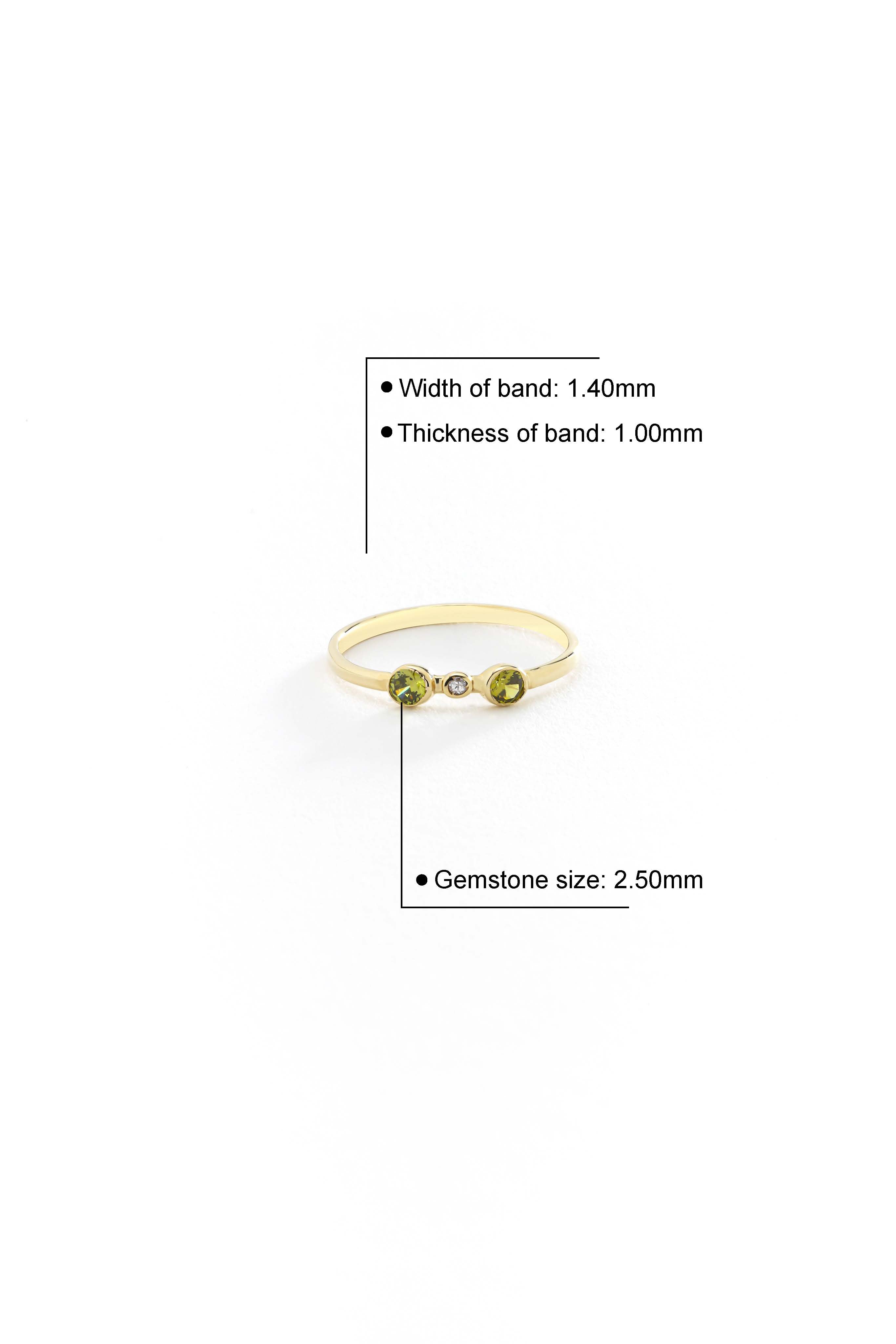 14k Gold Round Green Peridot Ring