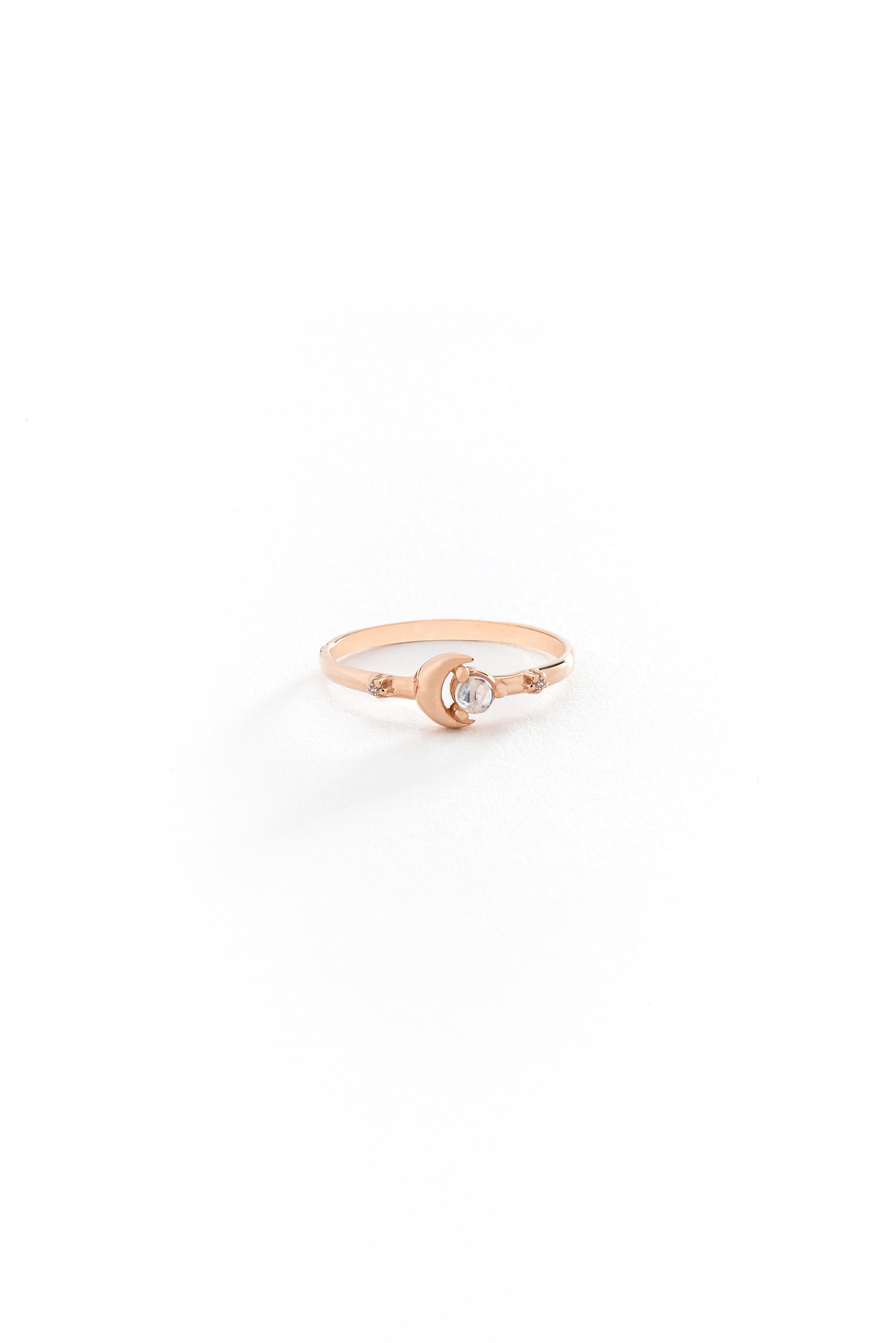 14k Gold Luna Charm Ring