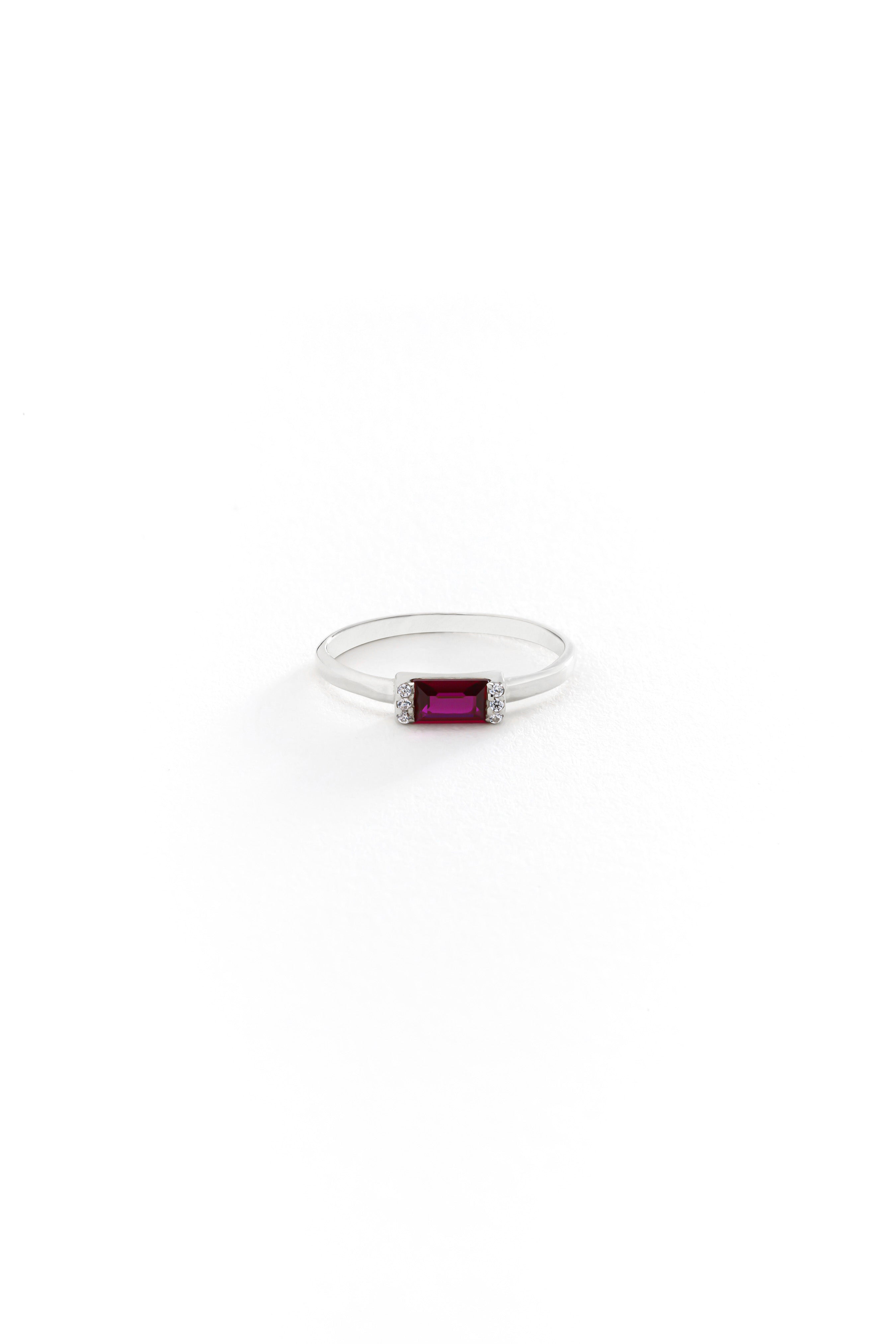14k Gold Sophisticated Ruby Baguette Ring